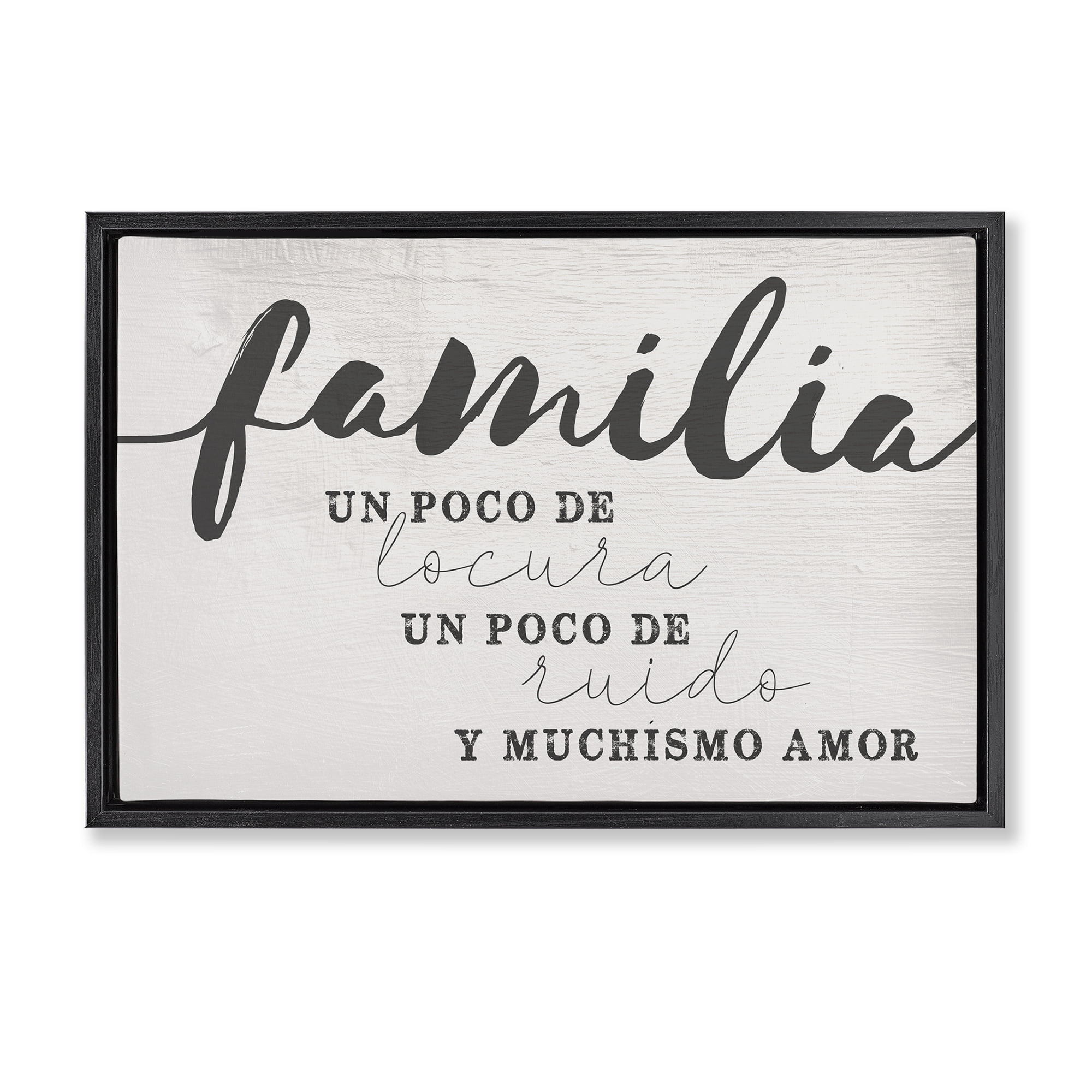 Stupell Industries Familia y Muchísimo Amor Inspirational Quotes & Sayings Painting Black Floater Framed Art Print Wall Art, 31 x 21