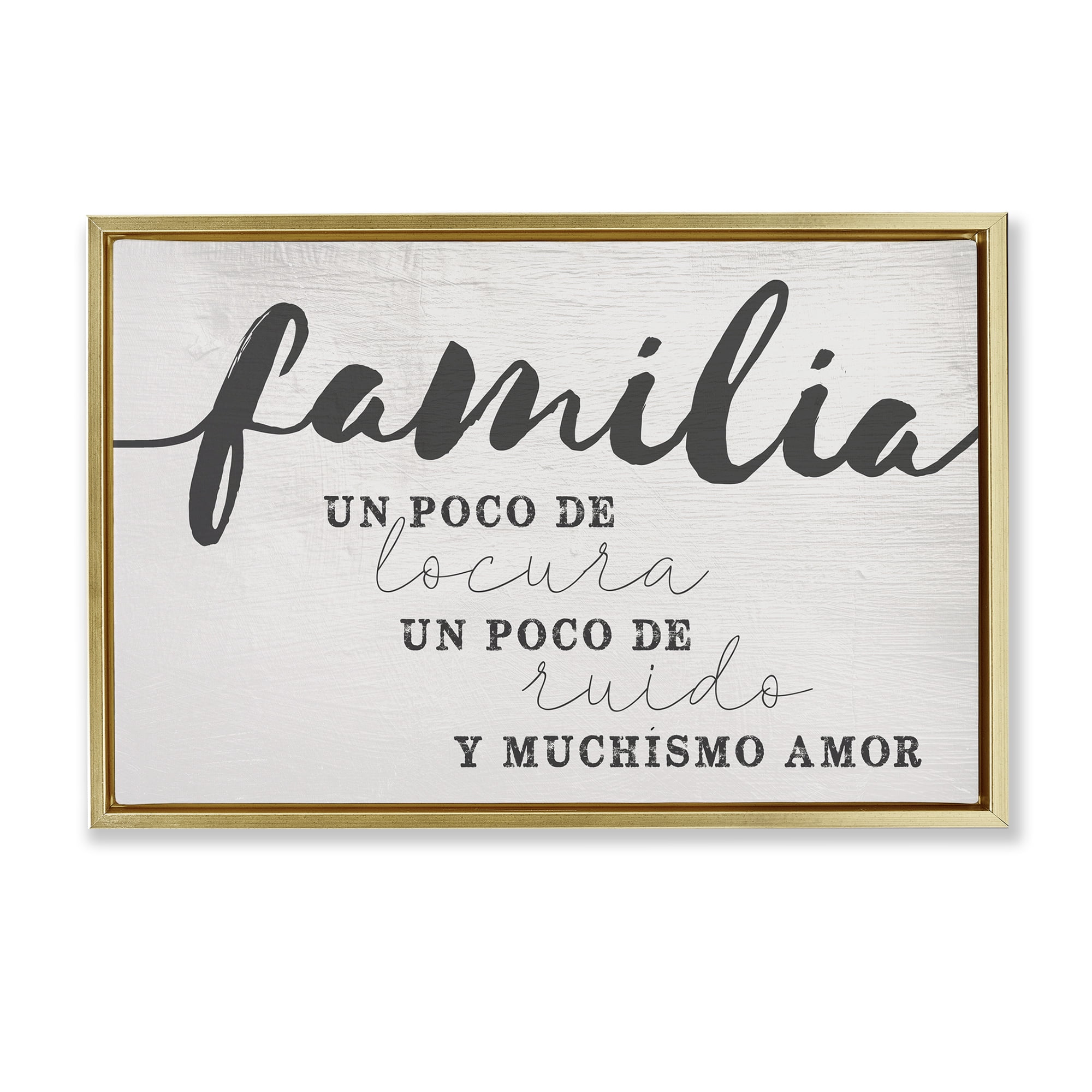 Stupell Industries Familia y Muchísimo Amor Inspirational Quotes & Sayings Painting Gold Floater Framed Art Print Wall Art, 25 x 17