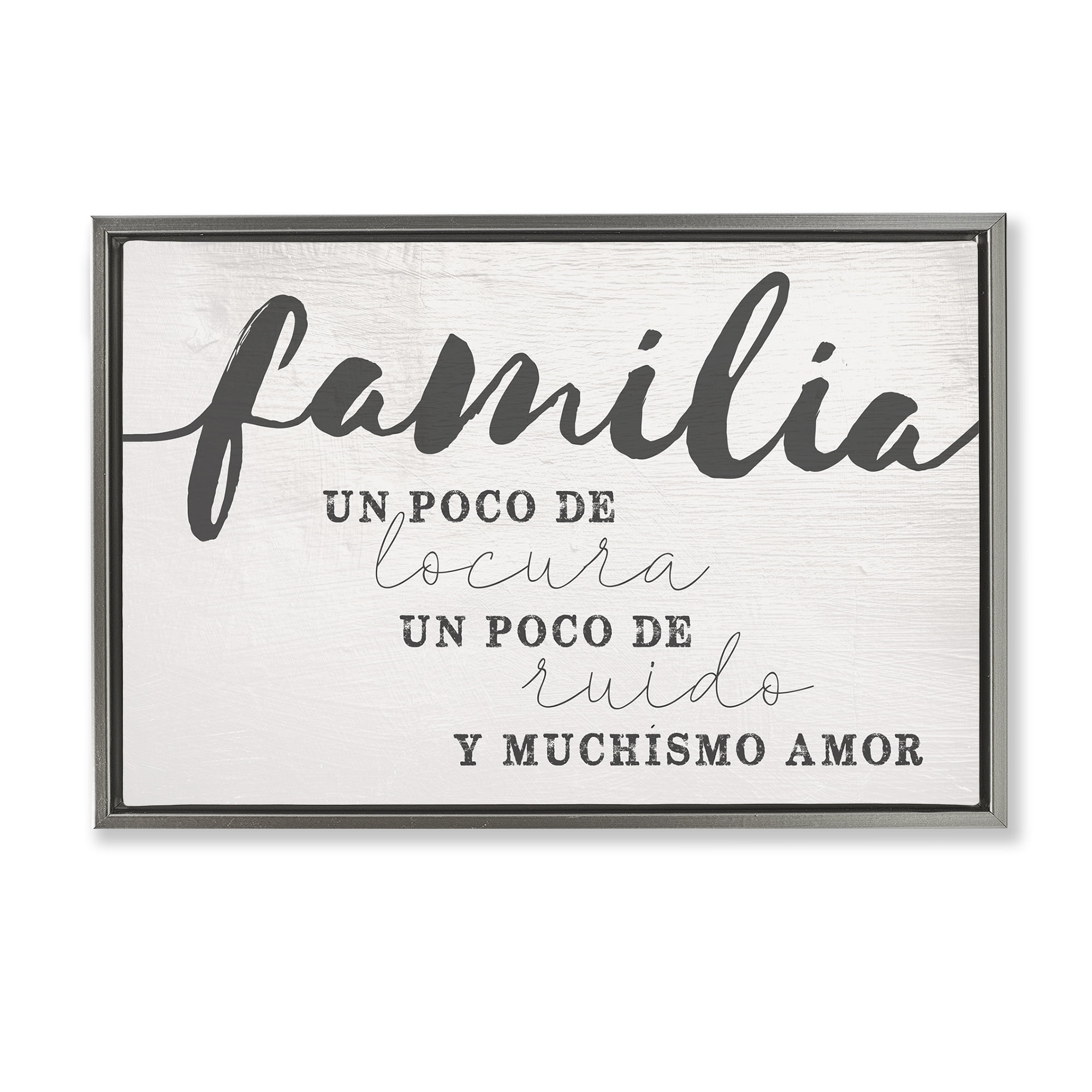 Stupell Industries Familia y Muchísimo Amor Inspirational Quotes & Sayings Painting Gray Floater Framed Art Print Wall Art, 31 x 21