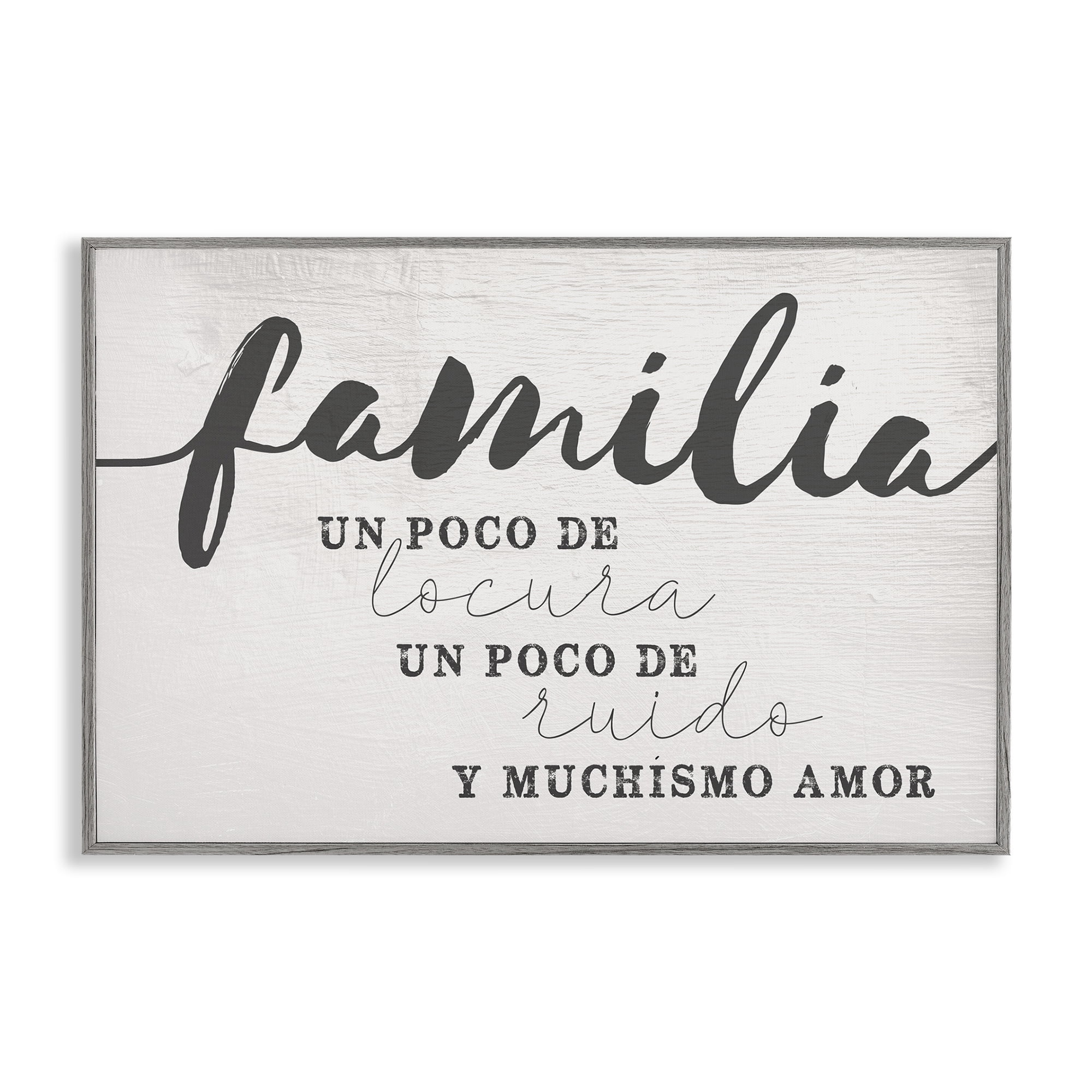 Stupell Industries Familia y Muchísimo Amor Inspirational Quotes & Sayings Painting Gray Framed Art Print Wall Art, 18 x 12
