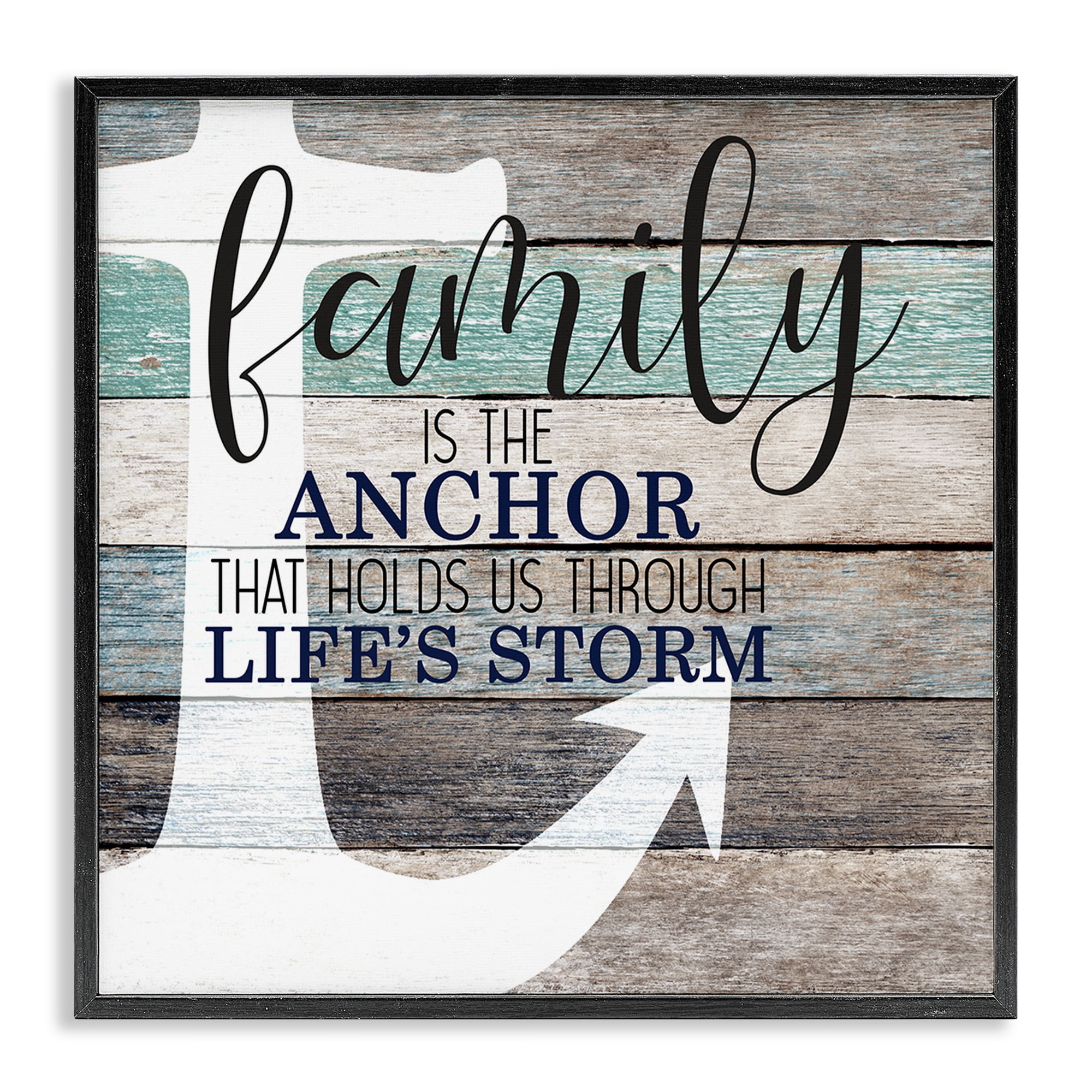 Stupell Industries Family Anchor Through Storm Motivational Inspirational Painting Black Framed Art Print Wall Art, 17 x 17