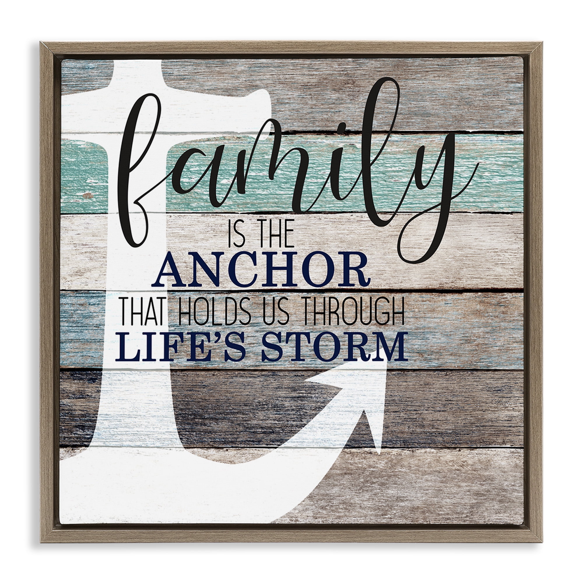 Stupell Industries Family Anchor Through Storm Motivational Inspirational Painting Brown Floater Framed Canvas Art Print Wall Art, 18 x 18