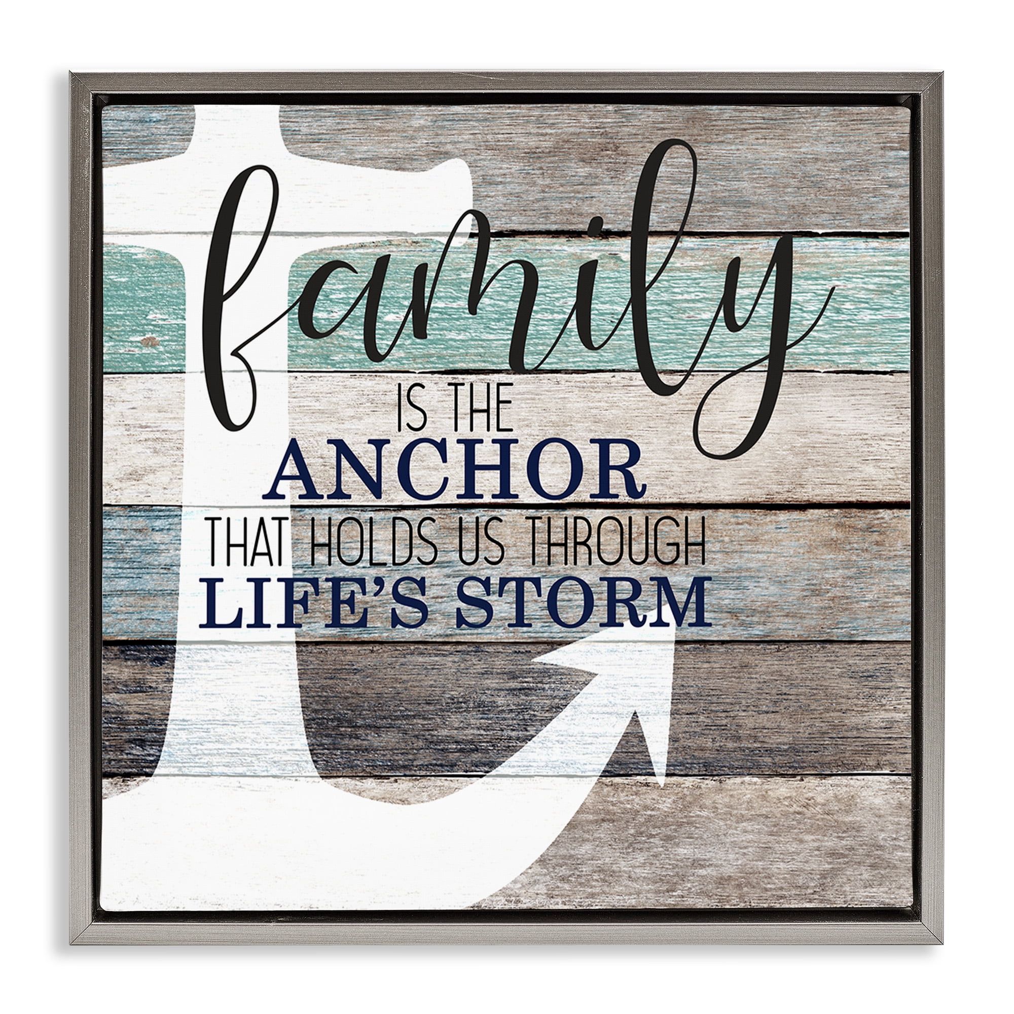 Stupell Industries Family Anchor Through Storm Motivational Inspirational Painting Gray Floater Framed Canvas Art Print Wall Art, 18 x 18