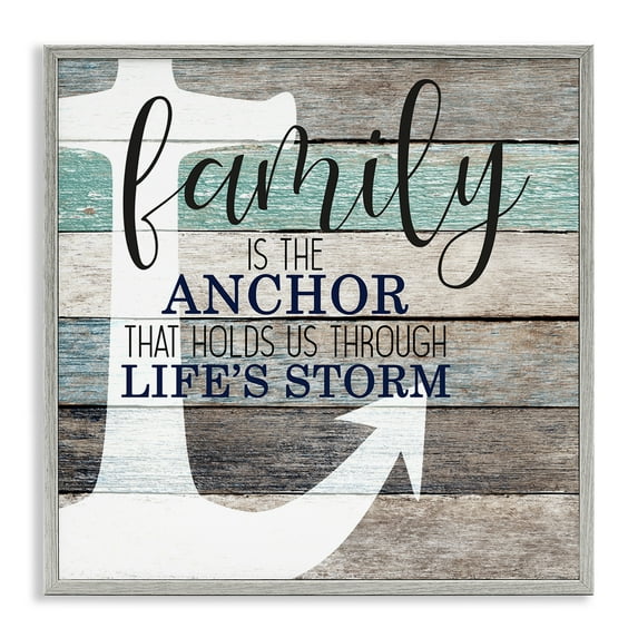 Stupell Industries Family Anchor Through Storm Motivational Inspirational Painting Gray Framed Art Print Wall Art, 17 x 17