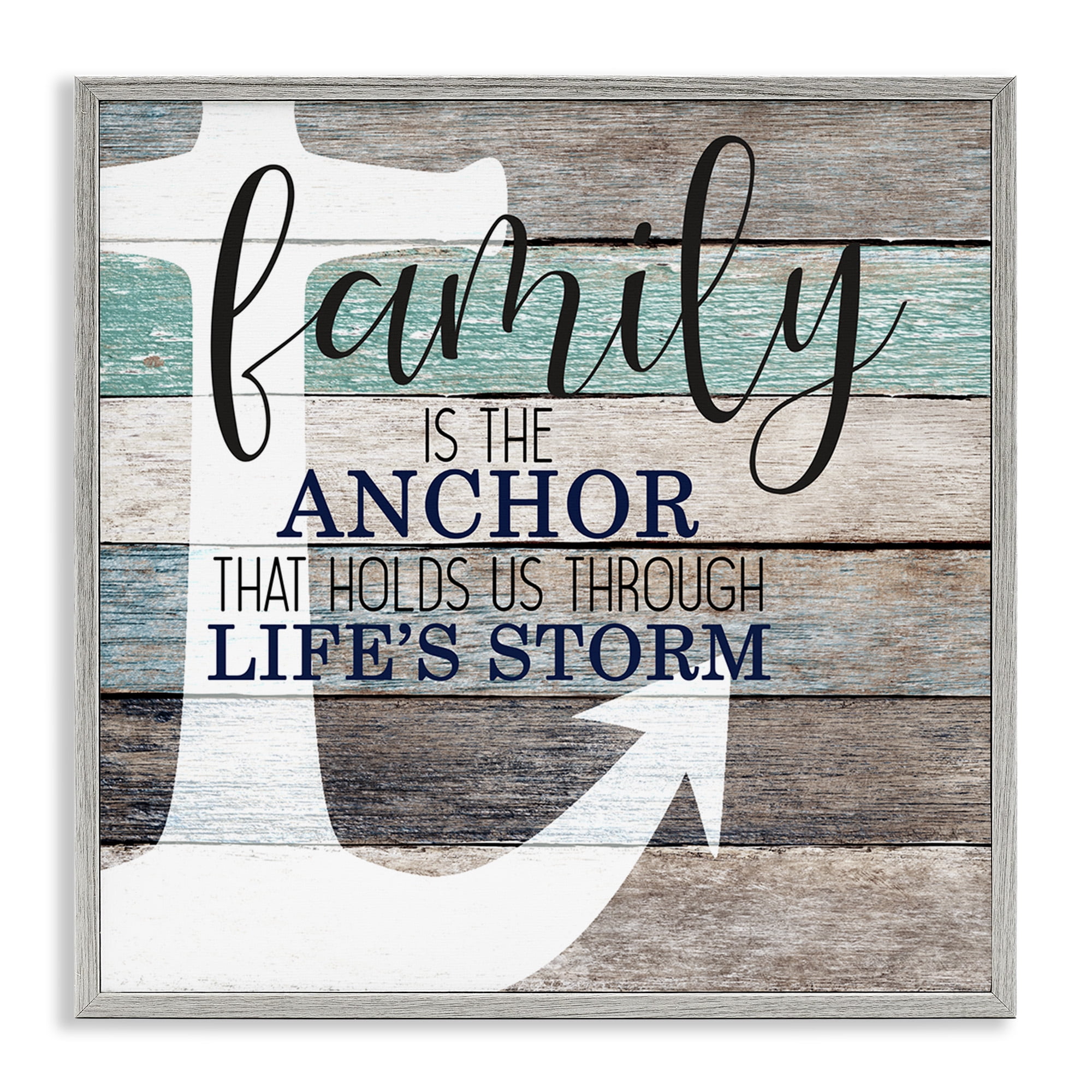Stupell Industries Family Anchor Through Storm Motivational Inspirational Painting Gray Framed Art Print Wall Art, 24 x 24