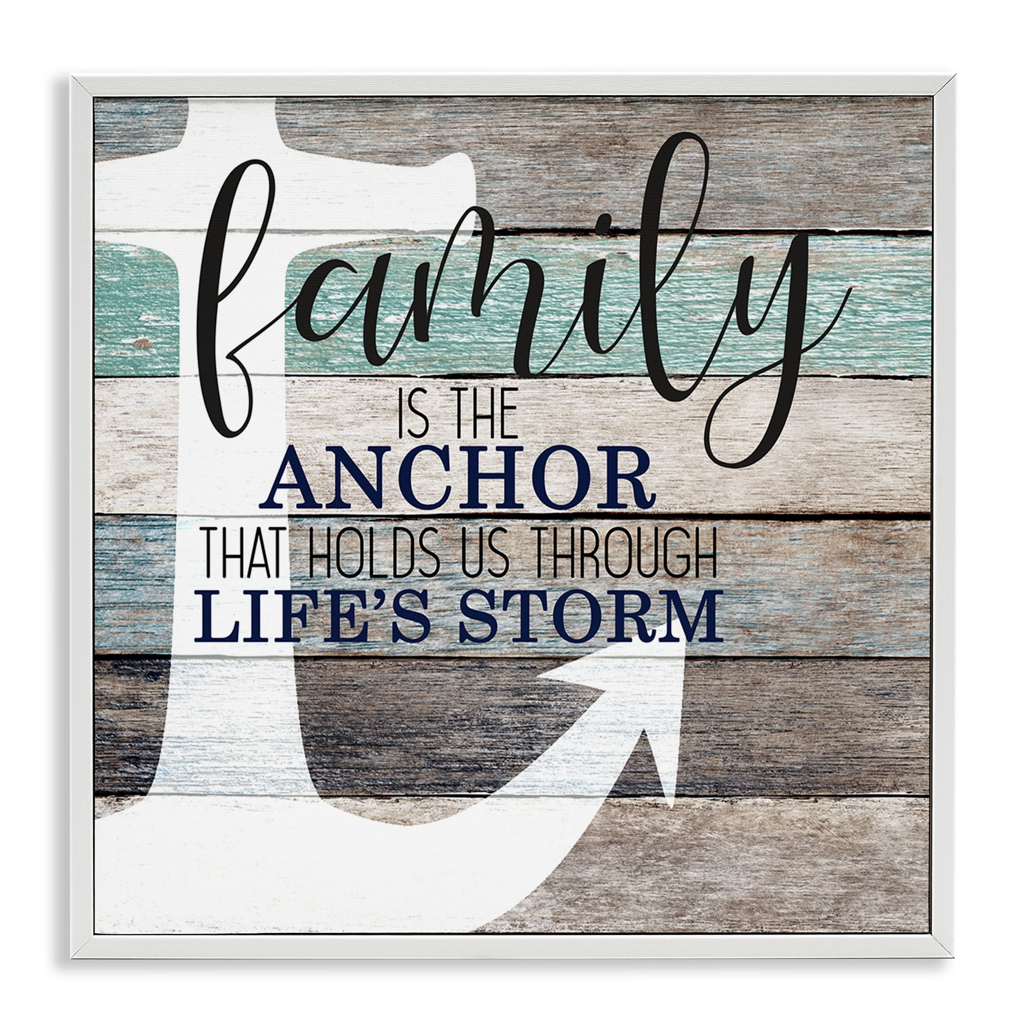 Stupell Industries Family Anchor Through Storm Motivational Inspirational Painting White Framed Art Print Wall Art, 17 x 17