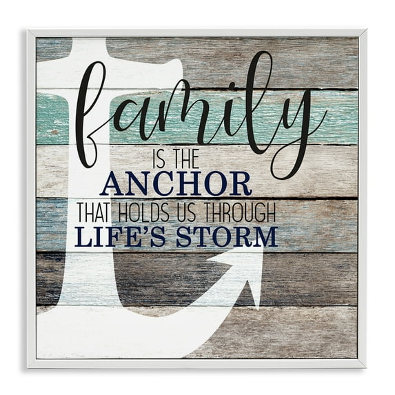 Stupell Industries Family Anchor Through Storm Motivational Inspirational Painting White Framed Art Print Wall Art, 24 x 24