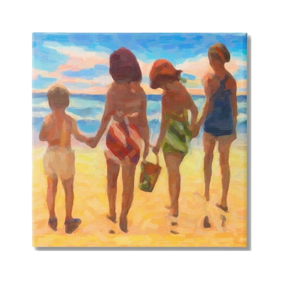 Stupell Industries Family Beach Vacation Nature Painting Gallery Wrapped Canvas Print Wall Art, 17 x 17