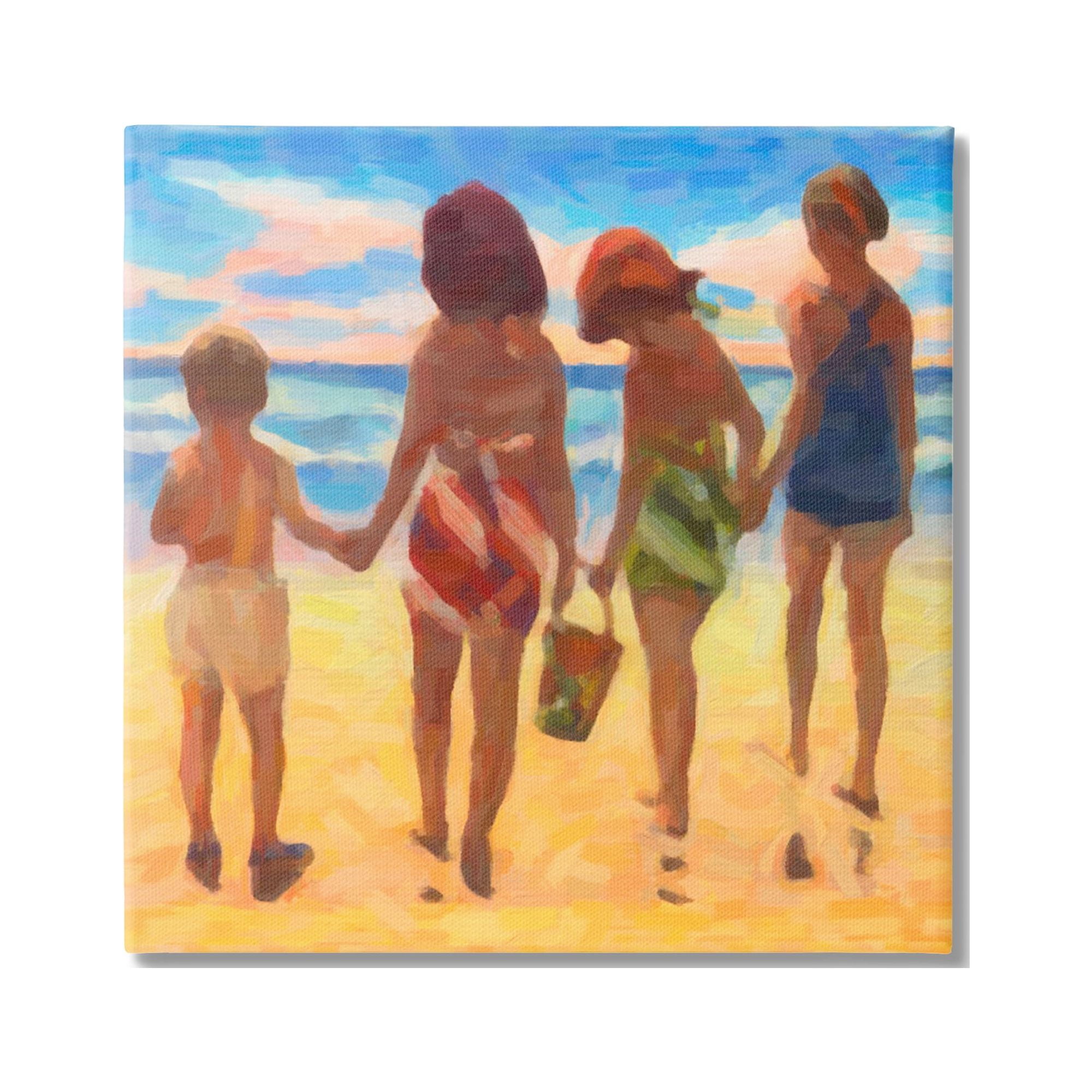 Stupell Industries Family Beach Vacation Nature Painting Gallery Wrapped Canvas Print Wall Art, 36 x 36
