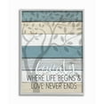 thumbnail image 1 of Stupell Industries Family Begin and End Quote Tree Wood Grain Blue Tan Phrase Framed Wall Art Design by Kim Allen, 11" x 14", Gray Framed, 1 of 7