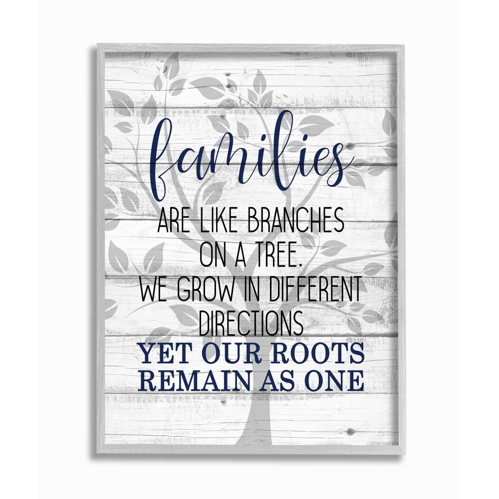 Stupell Industries Family Branches and Roots Phrase Tree Growth Inspiration Framed Wall Art Design by Kim Allen, 16" x 20", Gray Framed