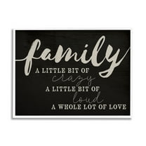 Stupell Industries Family Crazy Loud Love Inspirational Word Black Design Graphic Art White Framed Art Print Wall Art, 24x30, by Daphne Polselli