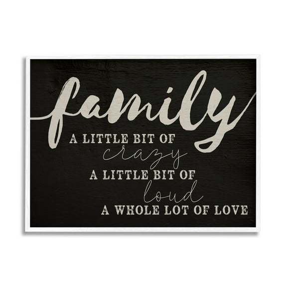 Stupell Industries Family Crazy Loud Love Inspirational Word Black Design Graphic Art White Framed Art Print Wall Art, 24x30, by Daphne Polselli