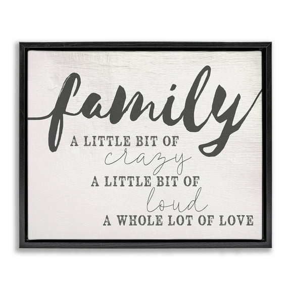 Stupell Industries Family Crazy Loud Love Inspirational Word Design Jet Black Framed Floating Canvas Wall Art, 16x20, by Daphne Polselli