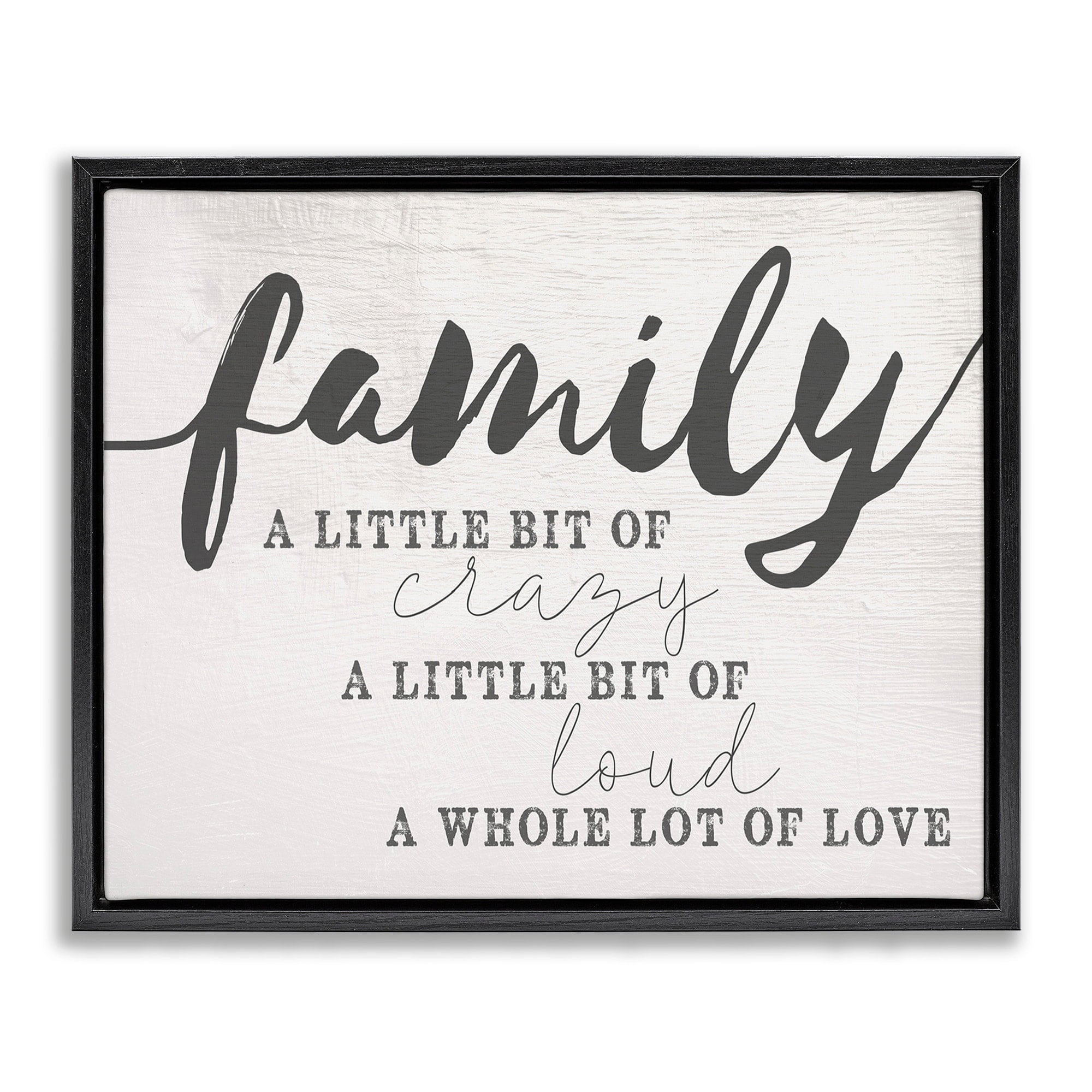 Stupell Industries Family Crazy Loud Love Inspirational Word Design Jet Black Framed Floating Canvas Wall Art, 24x30, by Daphne Polselli