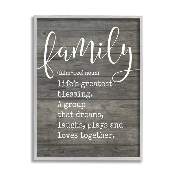 Stupell Industries Family Definition Planked Graphic Art Gray Framed Art Print Wall Art, 24x30, by Lettered and Lined