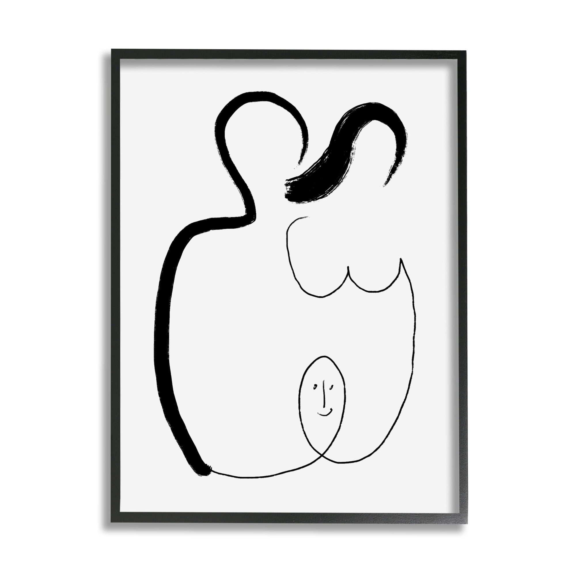 Stupell Industries Family Embrace Abstraction Modern Minimal Line Movement Abstract Painting Black Framed Art Print Wall Art, 16 x 20
