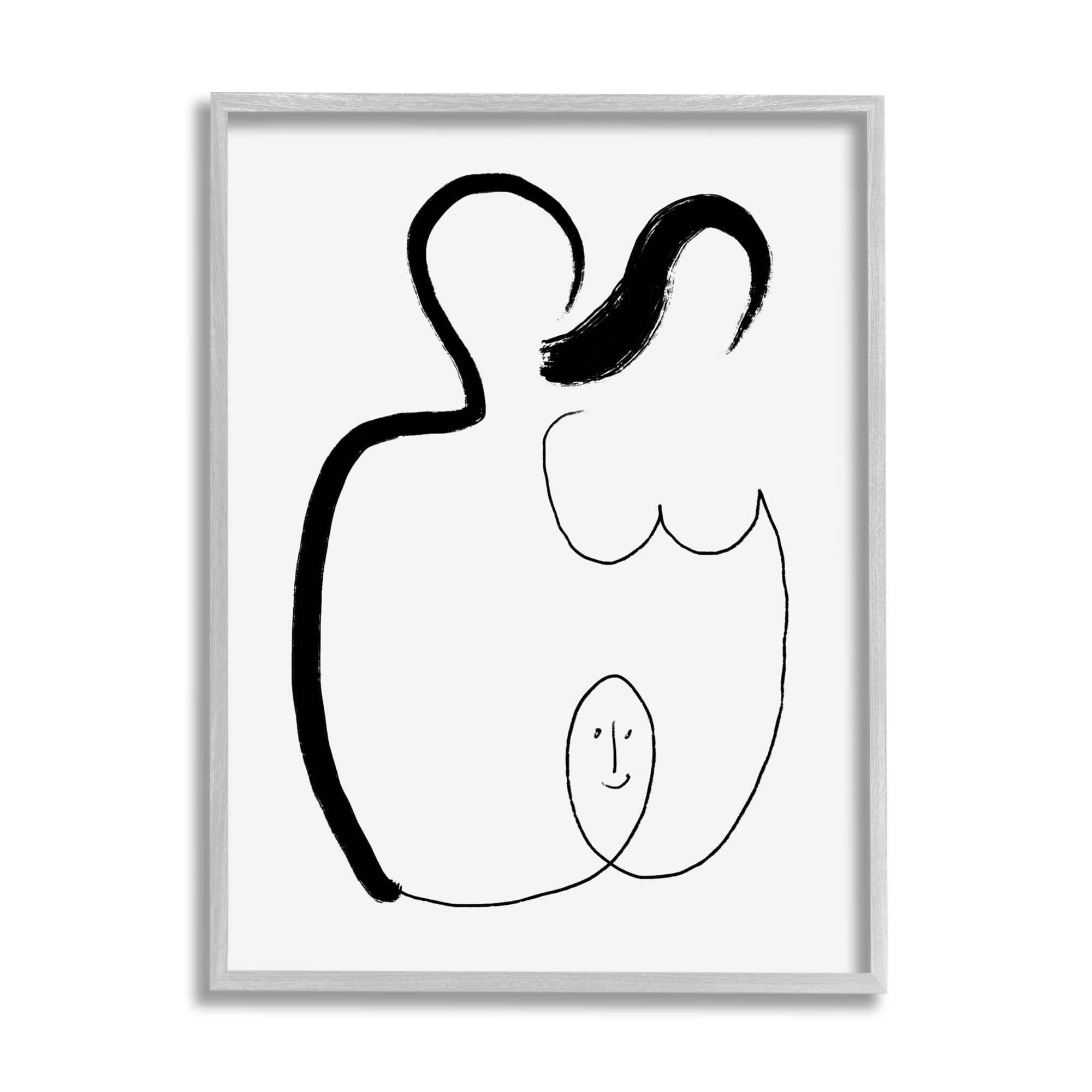 Stupell Industries Family Embrace Abstraction Modern Minimal Line Movement Abstract Painting Gray Framed Art Print Wall Art, 24 x 30