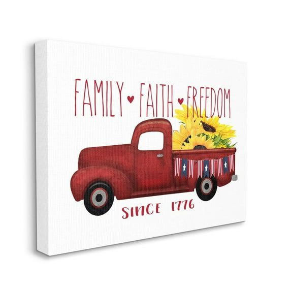 Stupell Industries Family Faith Freedom Americana Floral Country Truck Canvas Wall Art Design by Lettered and Lined, 24" x 30"