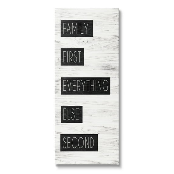 Stupell Industries Family First Loving Phrase Rustic Birch Pattern Graphic Art Gallery Wrapped Canvas Print Wall Art, Design by Cindy Jacobs