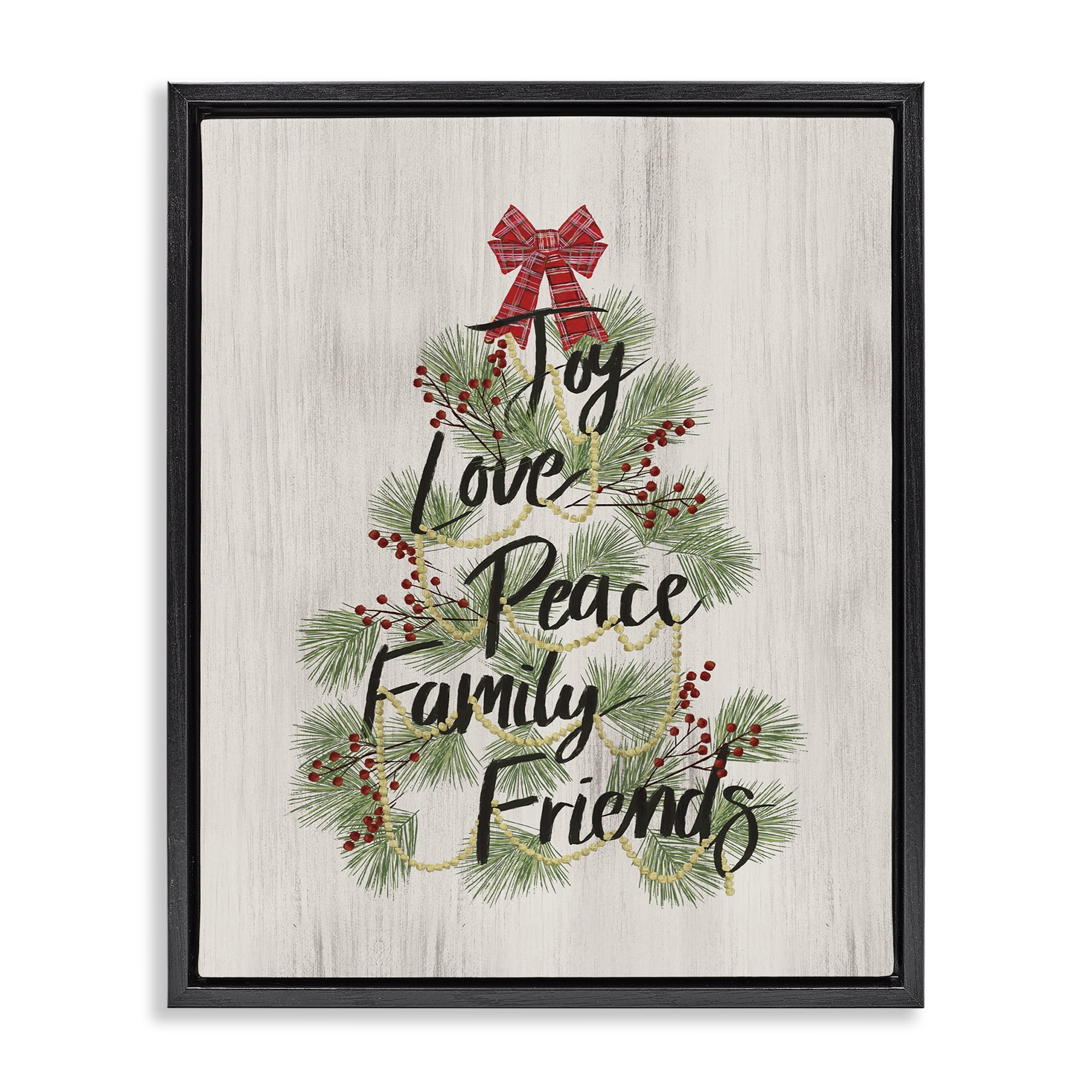 Stupell Industries Family Friends Christmas Tree Holiday Painting Black Floater Framed Canvas Art Prints Wall Art, 25 x 31