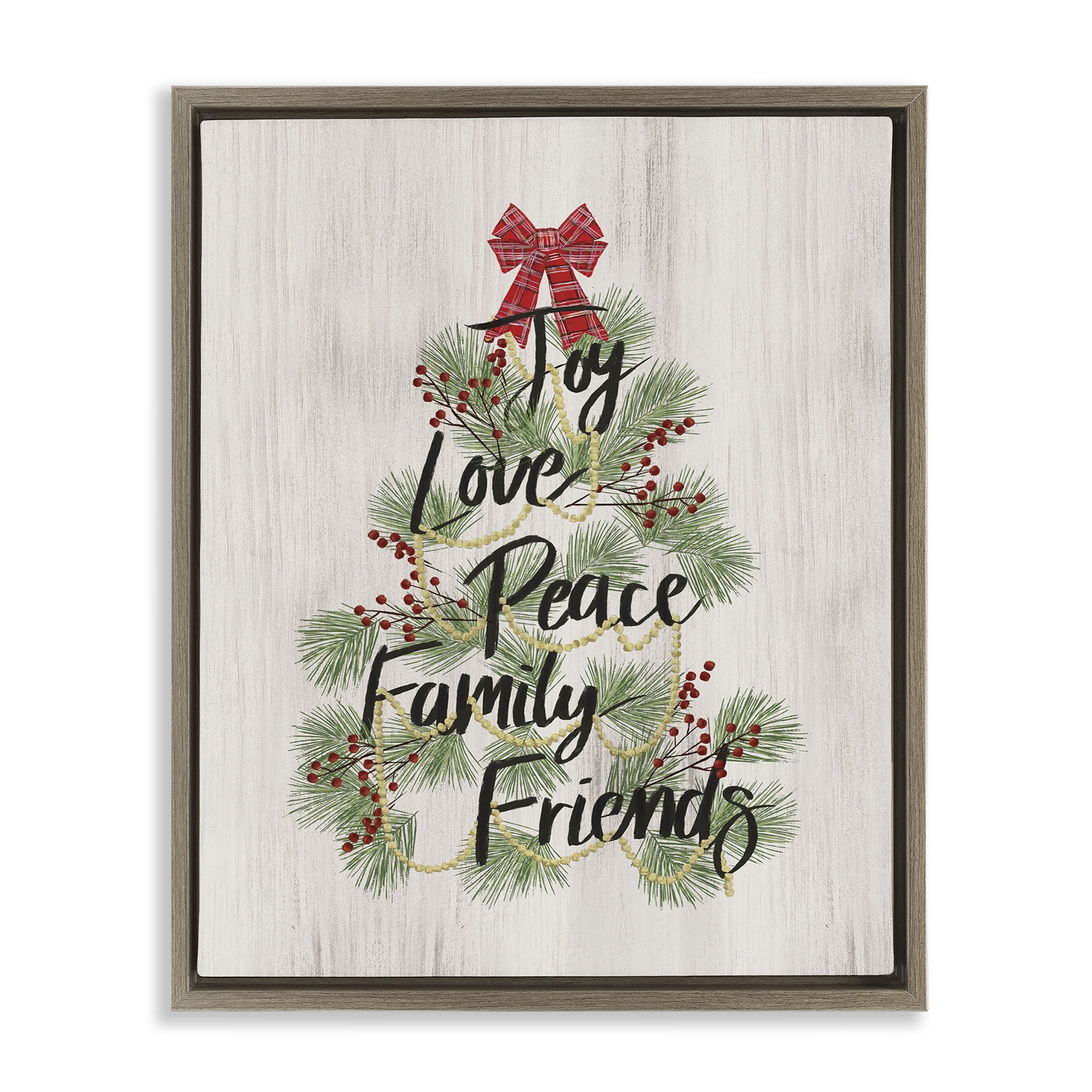 Stupell Industries Family Friends Christmas Tree Holiday Painting Brown Floater Framed Canvas Art Prints Wall Art, 25 x 31
