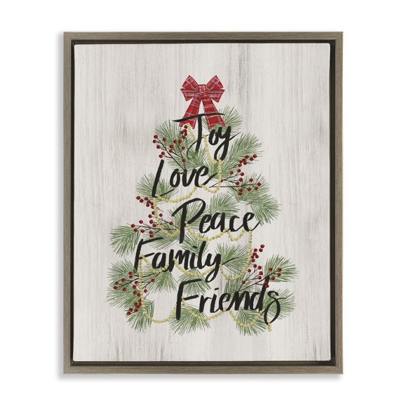 Stupell Industries Farmhouse Family Friends Christmas Tree Brown Floating Frame Canvas Art, 25 x 31, by Dogwood Portfolio
