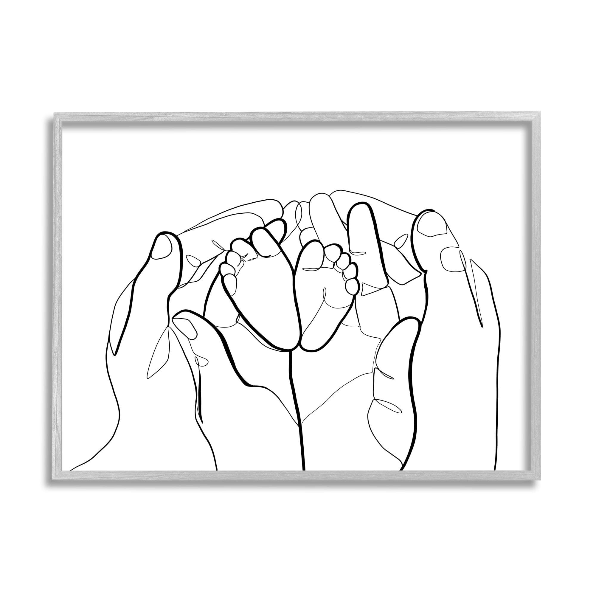 Stupell Industries Family Hands Holding Baby Feet Minimal Modern Linework Country Painting Gray Framed Art Print Wall Art, 11 x 14, Design by Ros Ruseva