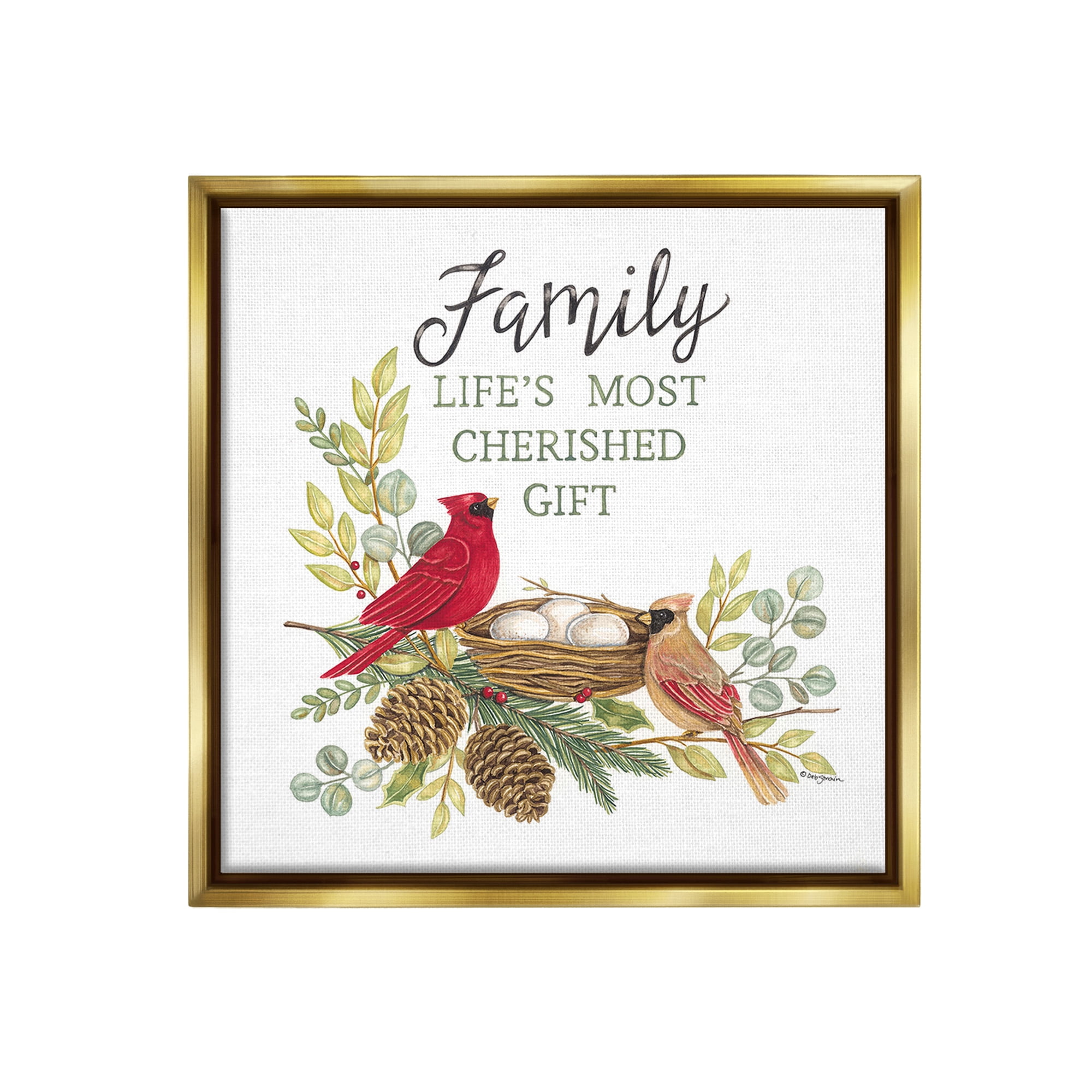 Stupell Industries Family Is Cherished Gift Animals & Insects Painting Gold Floater Framed Canvas Art Print Wall Art, 18 x 18