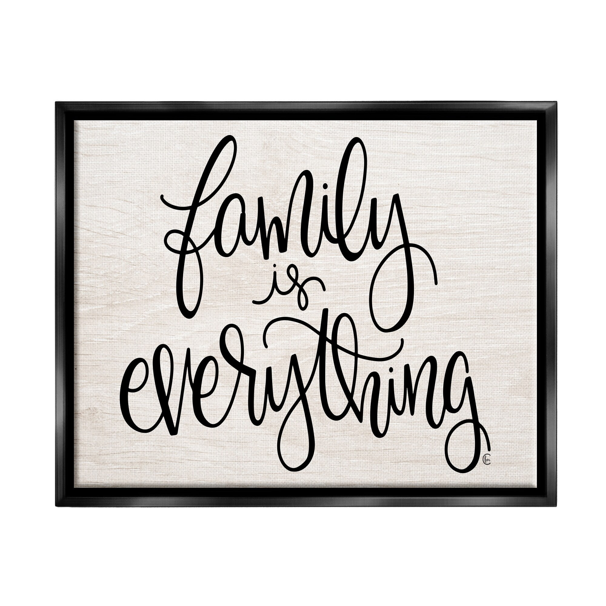 Stupell Industries Family Is Everything Rustic Quote Farm Home Sign Jet Black Framed Floating Canvas Wall Art, 24x30, by Fearfully Made Creations