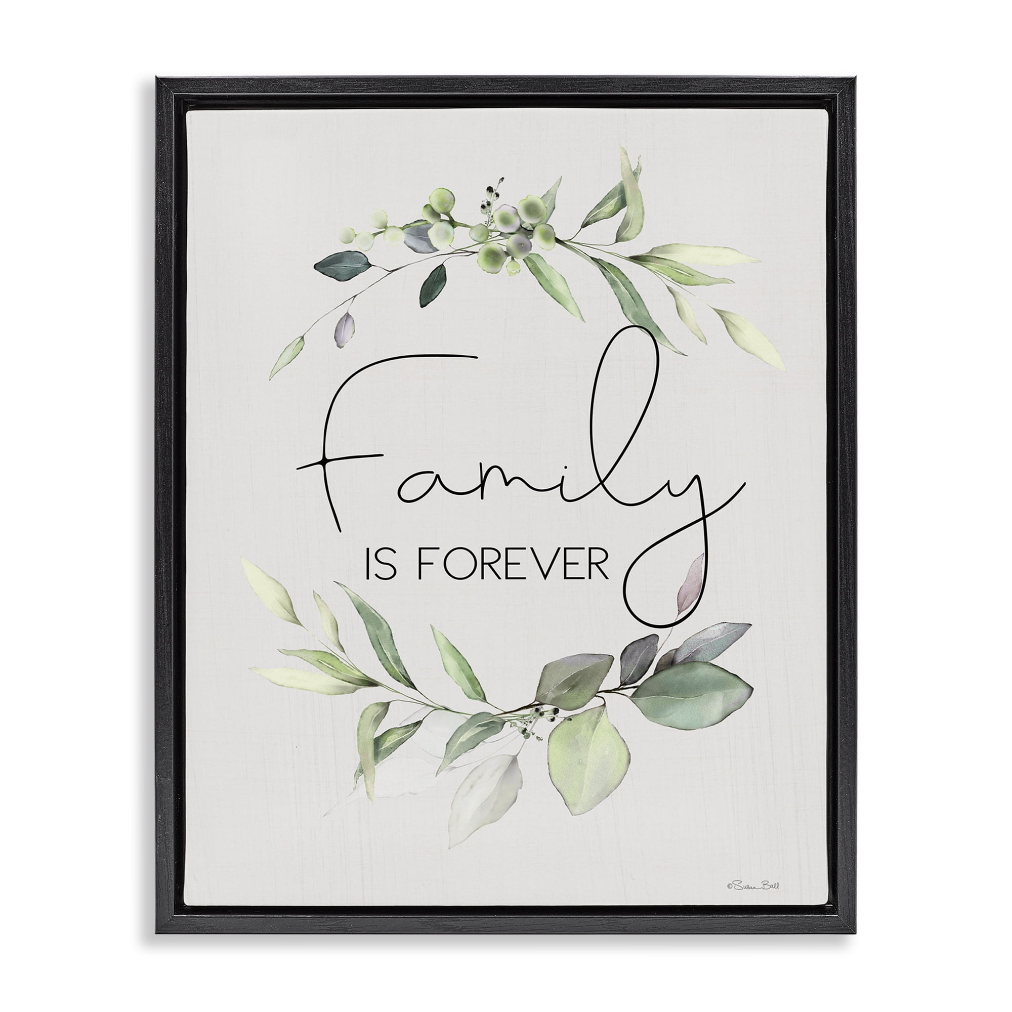 Stupell Industries Family Is Forever Botanical & Floral Painting Black Floater Framed Canvas Art Print Wall Art, 25 x 31