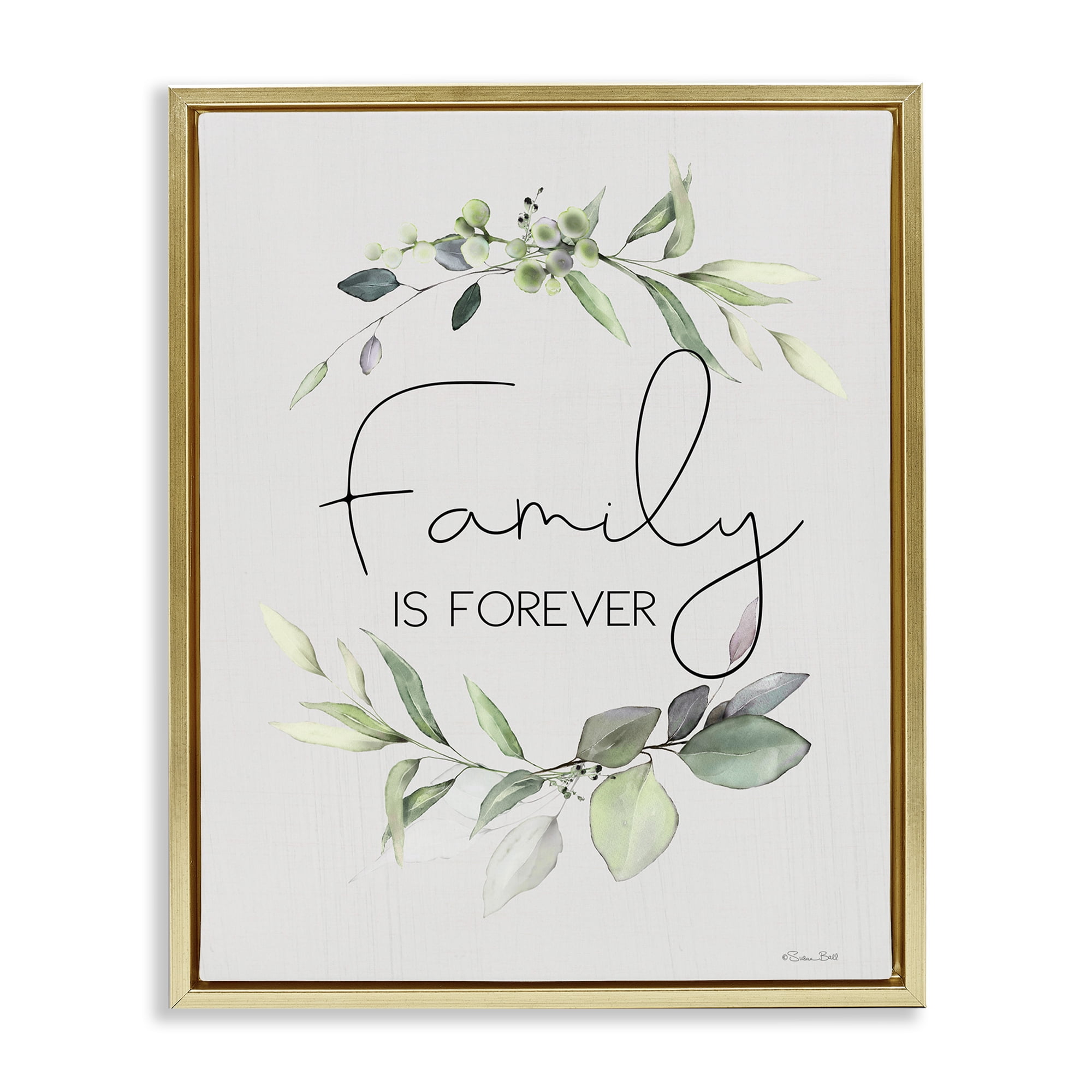 Stupell Industries Family Is Forever Botanical & Floral Painting Gold Floater Framed Canvas Art Print Wall Art, 17 x 21
