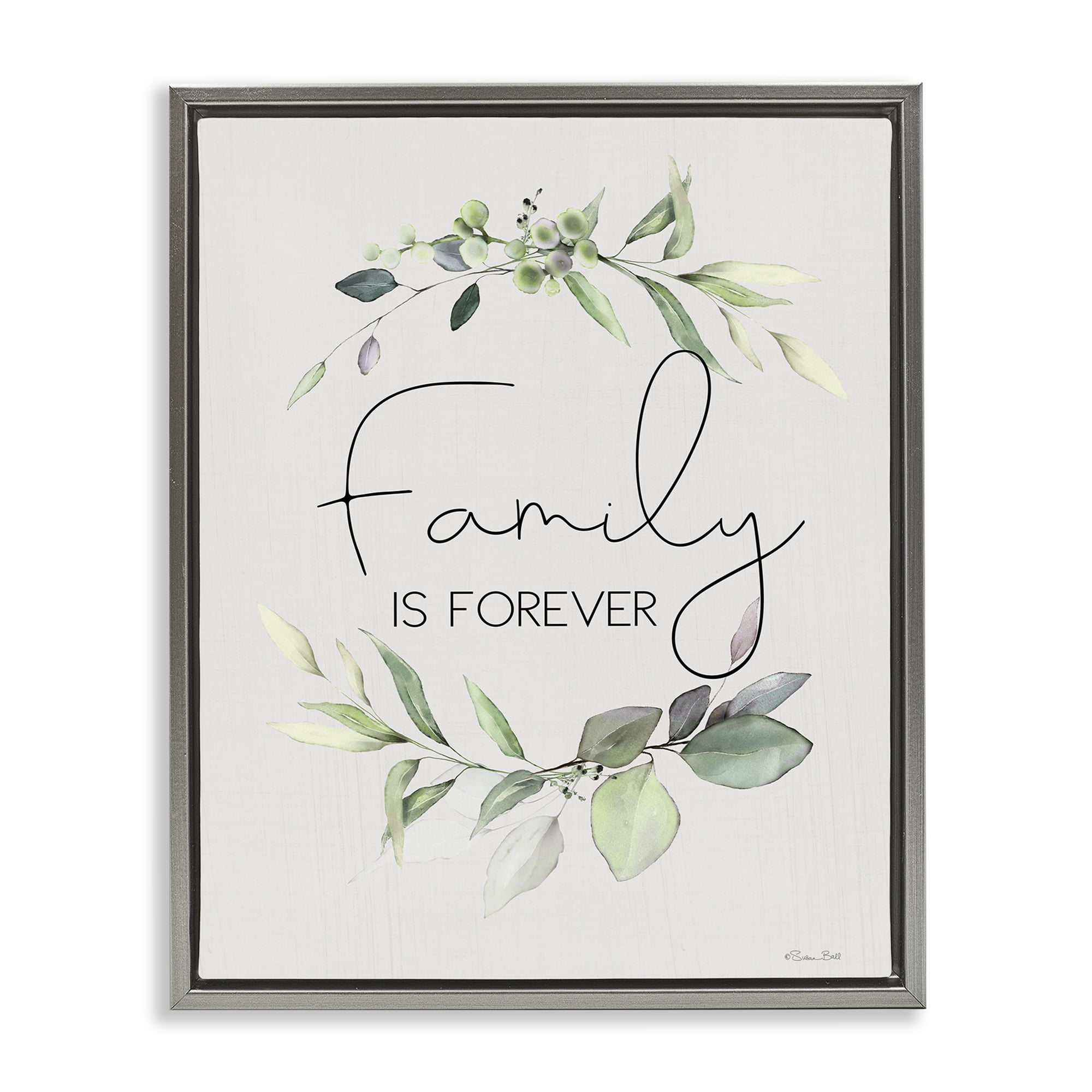 Stupell Industries Family Is Forever Botanical & Floral Painting Gray Floater Framed Canvas Art Print Wall Art, 25 x 31