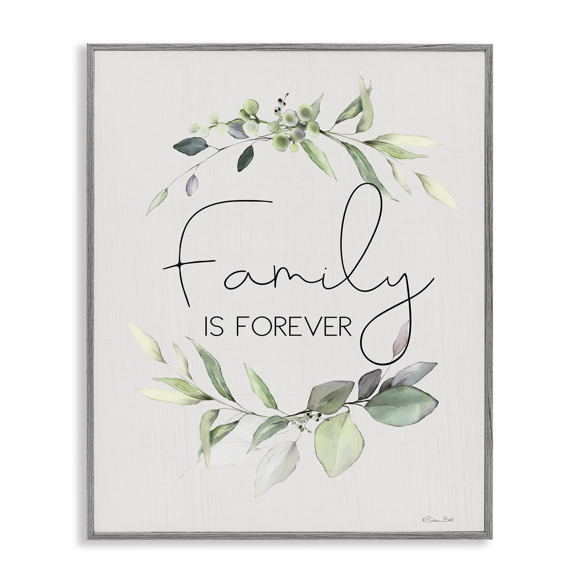 Stupell Industries Family Is Forever Botanical & Floral Painting Gray Framed Art Print Wall Art, 24 x 30