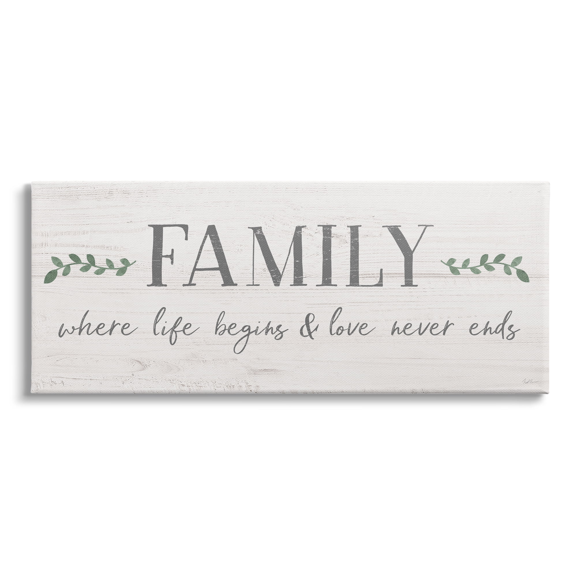 Stupell Industries Family Life Begins Love Never Ends Motivational Phrase Graphic Art Gallery-Wrapped Canvas Print Wall Art, 40x17, by Natalie Carpentieri