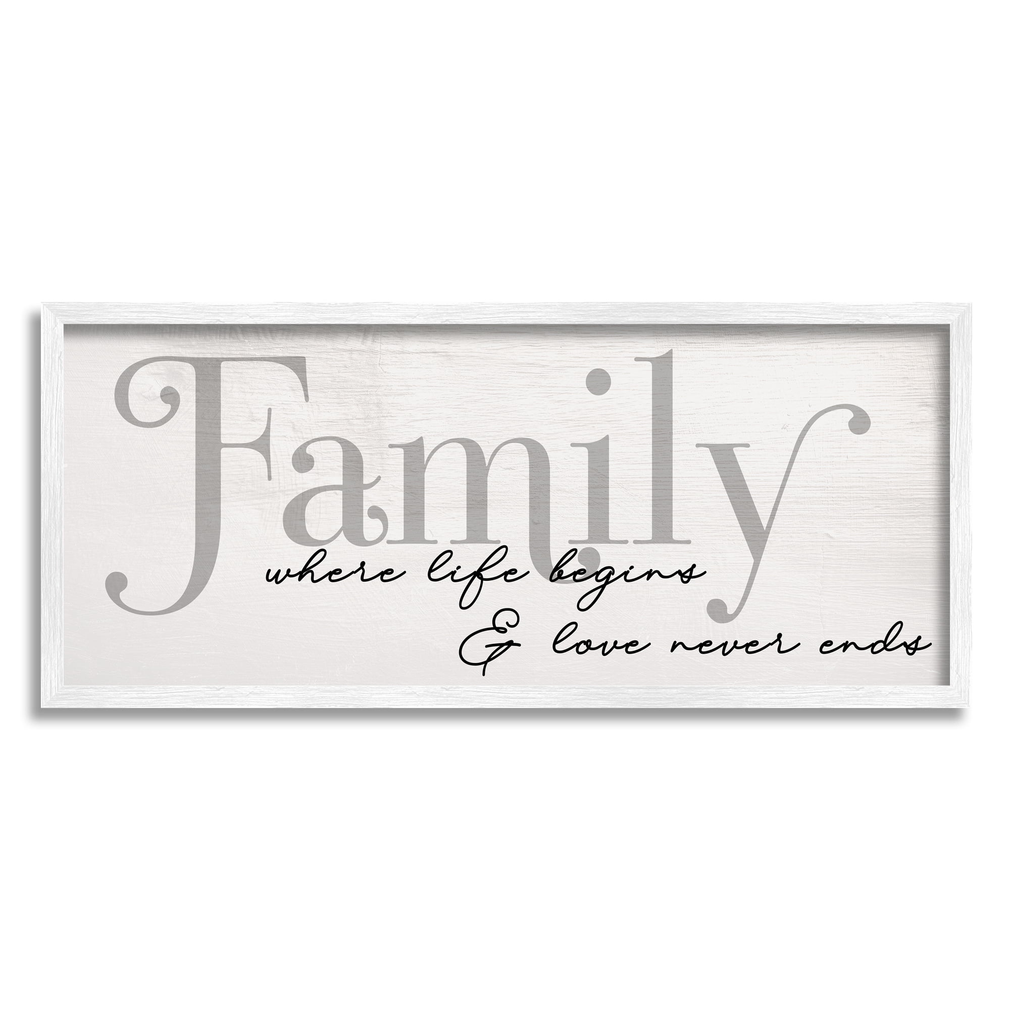 Stupell Industries Family Life Begins & Love Never Ends Phrase, 10 x 24, Designed by Daphne Polselli