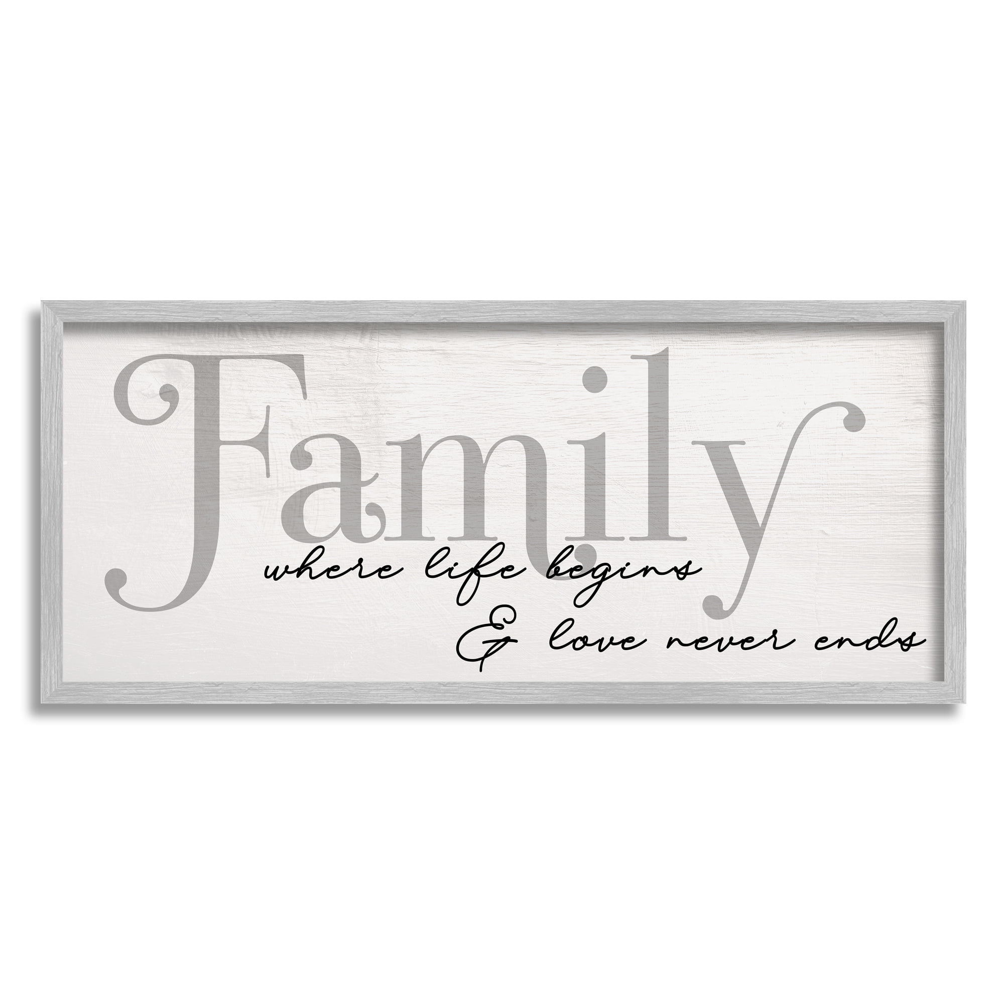 Stupell Industries Family Life Begins & Love Never Ends Phrase, 13 x 30, Designed by Daphne Polselli