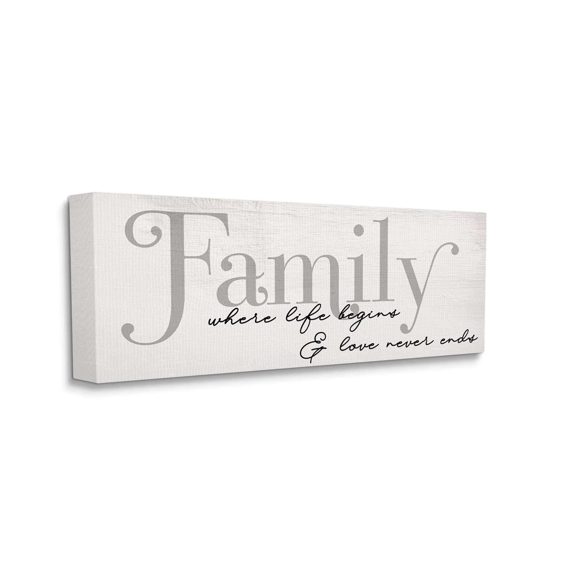Stupell Industries Family Life Begins & Love Never Ends Phrase, 13 x 30, Designed by Daphne Polselli