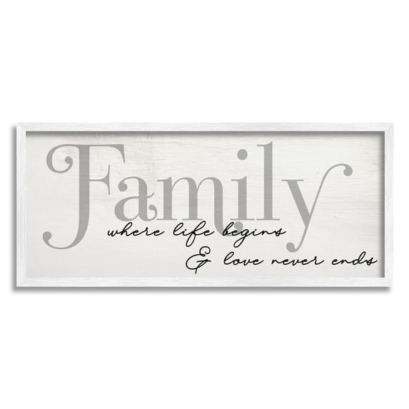 Stupell Industries Family Life Begins & Love Never Ends Phrase, 13 x 30, Designed by Daphne Polselli