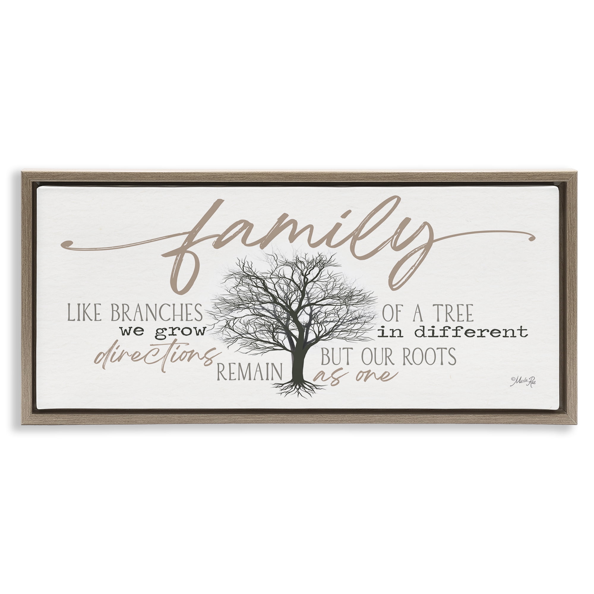 Stupell Industries Family Like a Tree Sentiment Text & Numbers Painting Brown Floater Framed Canvas Art Print Wall Art, 31 x 14