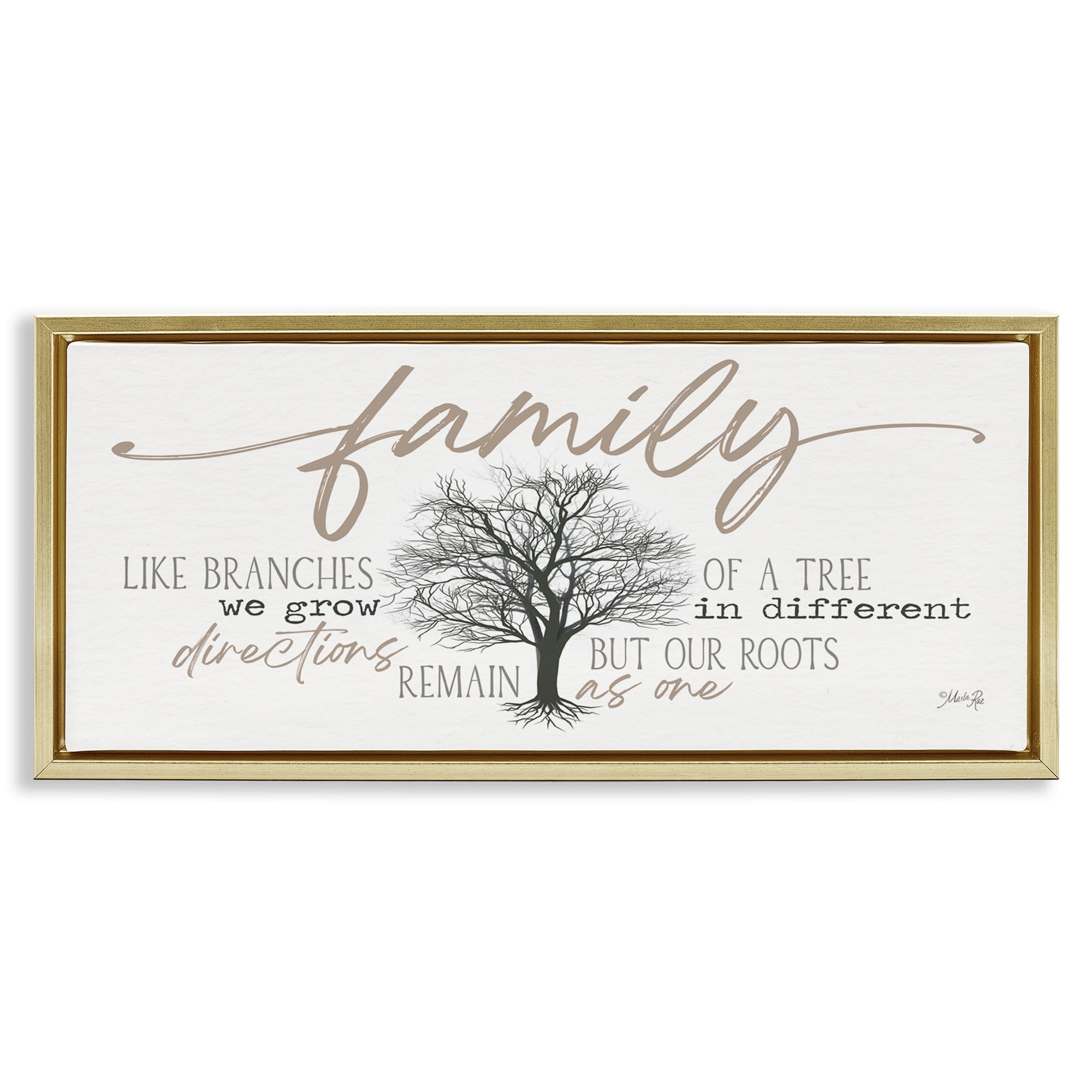 Stupell Industries Family Like a Tree Sentiment Text & Numbers Painting Gold Floater Framed Canvas Art Print Wall Art, 31 x 14