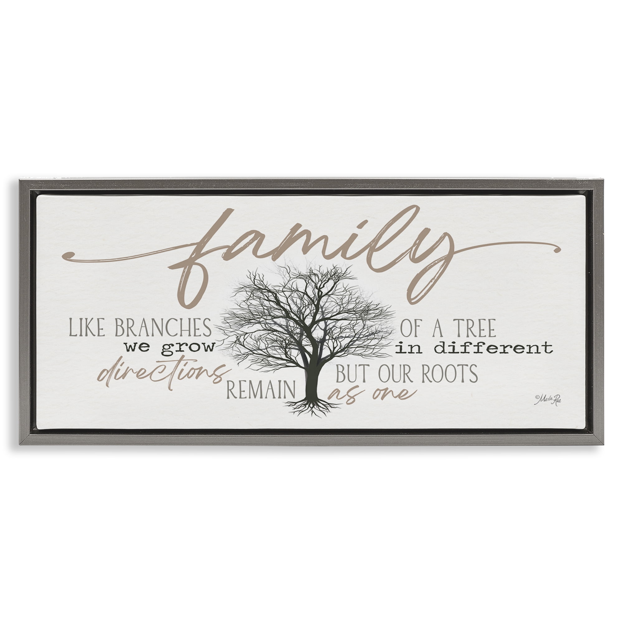 Stupell Industries Family Like a Tree Sentiment Text & Numbers Painting Gray Floater Framed Canvas Art Print Wall Art, 25 x 11