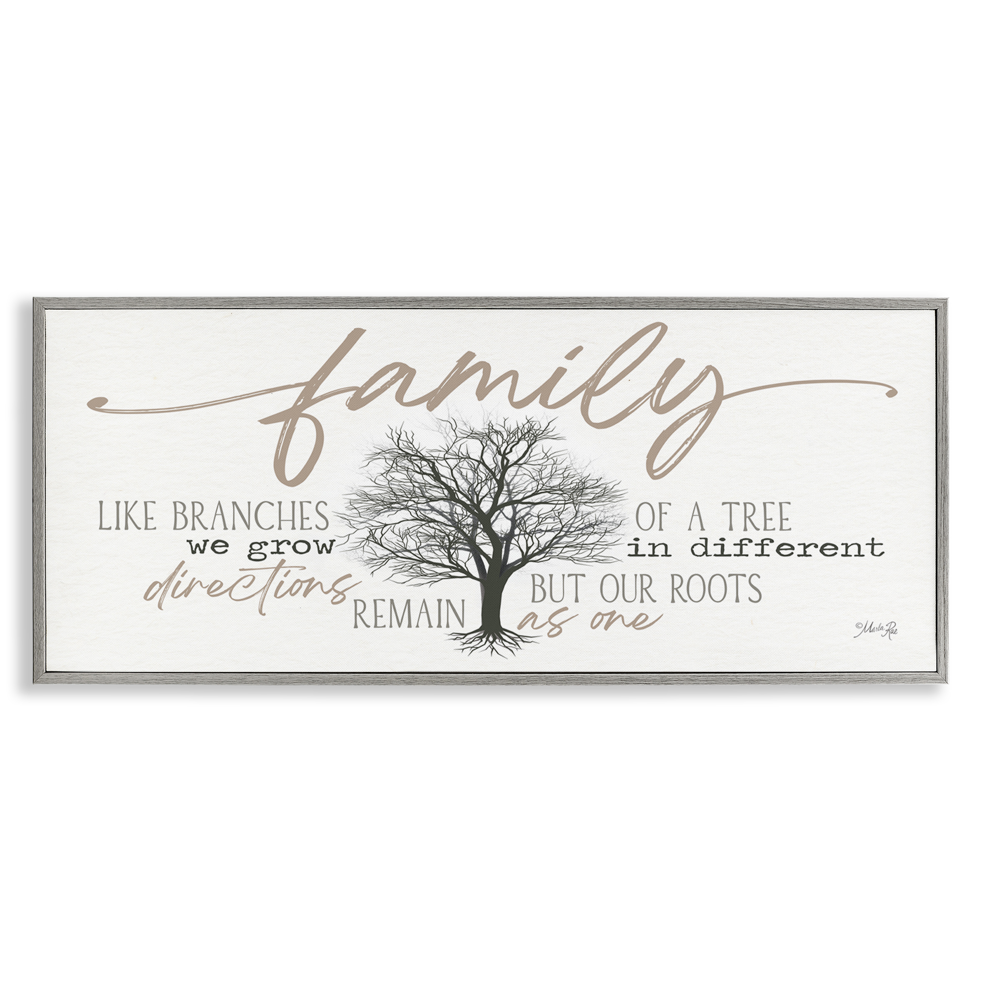 Stupell Industries Family Like a Tree Sentiment Text & Numbers Painting Gray Framed Art Print Wall Art, 30 x 13