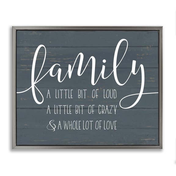 Stupell Industries Family Loud Crazy Love Luster Gray Framed Floating Canvas Wall Art, 16x20, by Lettered and Lined