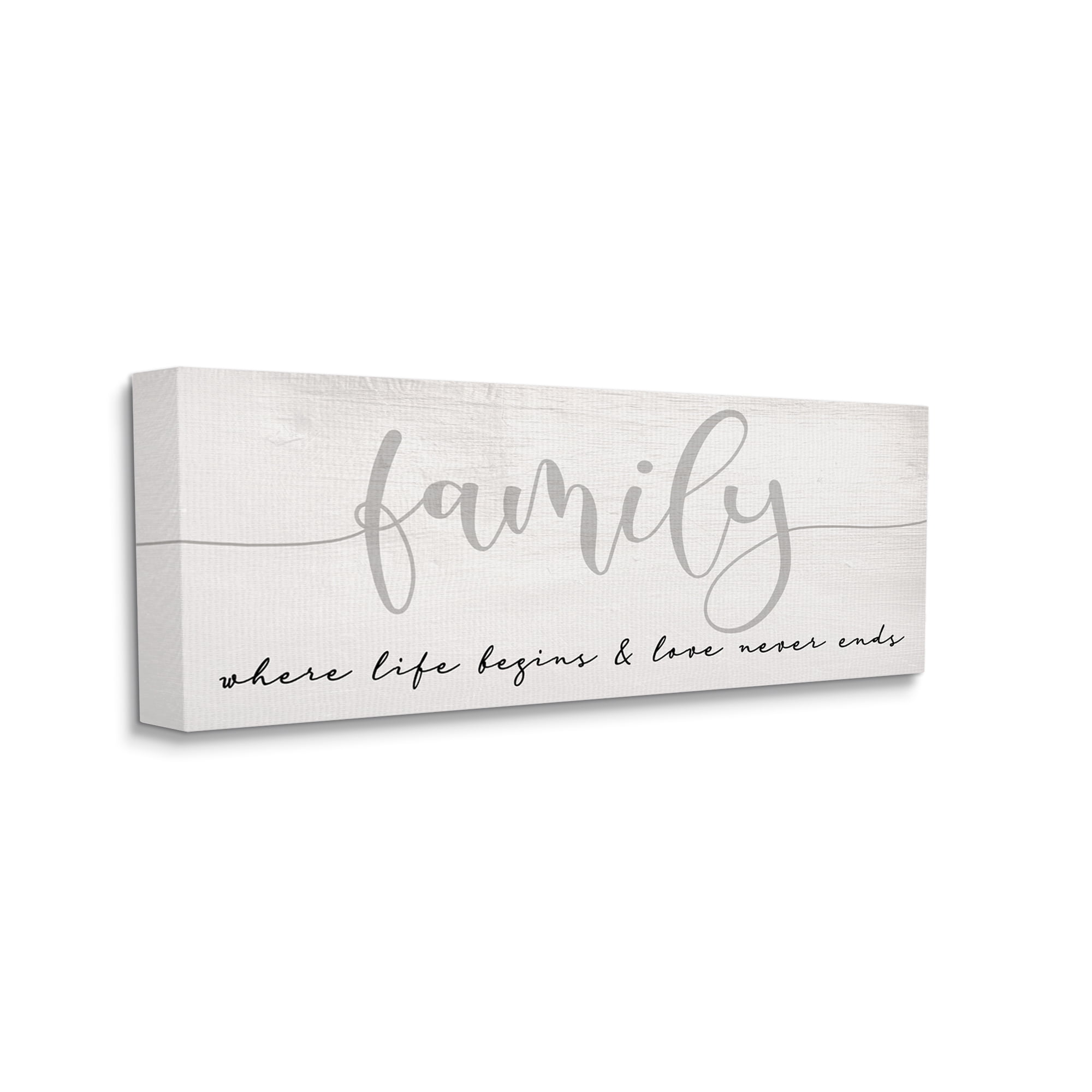 Stupell Industries Family Love Never Ends Sentiment Charming Typography, 10 x 24, Designed by Daphne Polselli