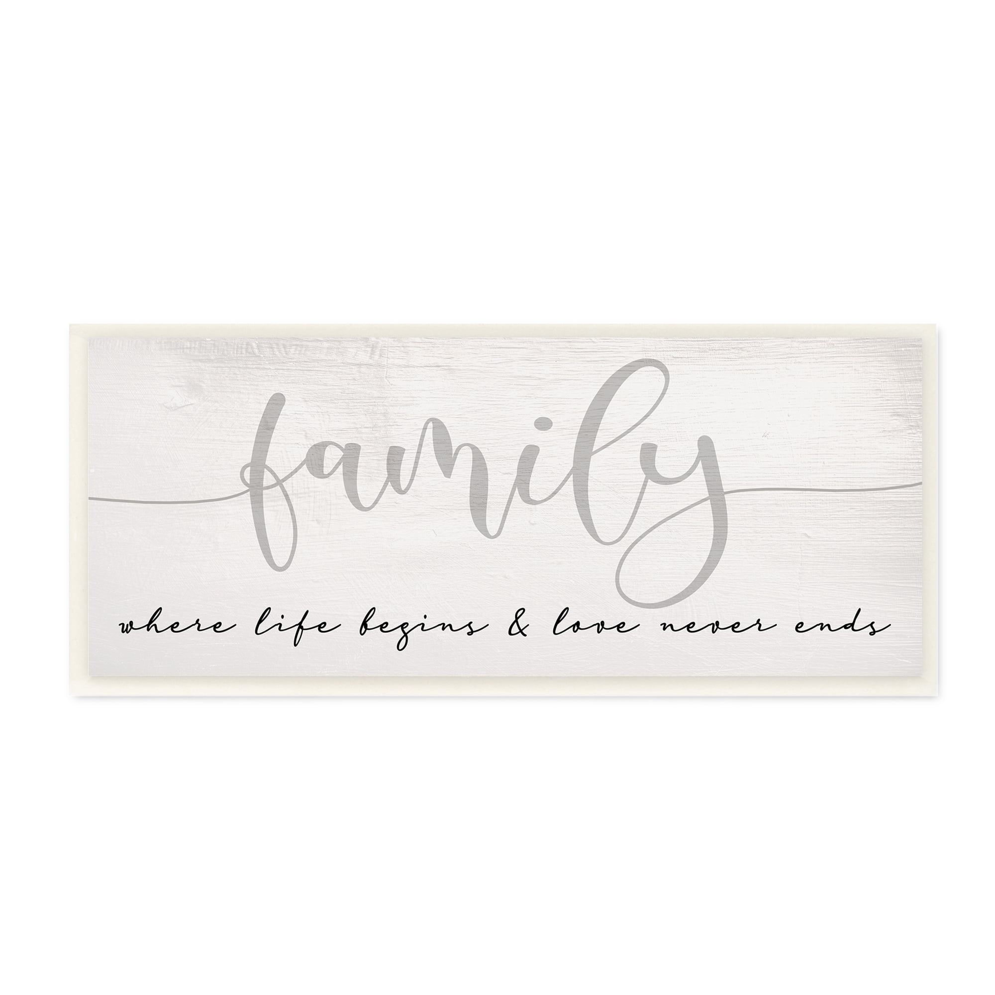 Stupell Industries Family Love Never Ends Sentiment Charming Typography, 7 x 17, Designed by Daphne Polselli