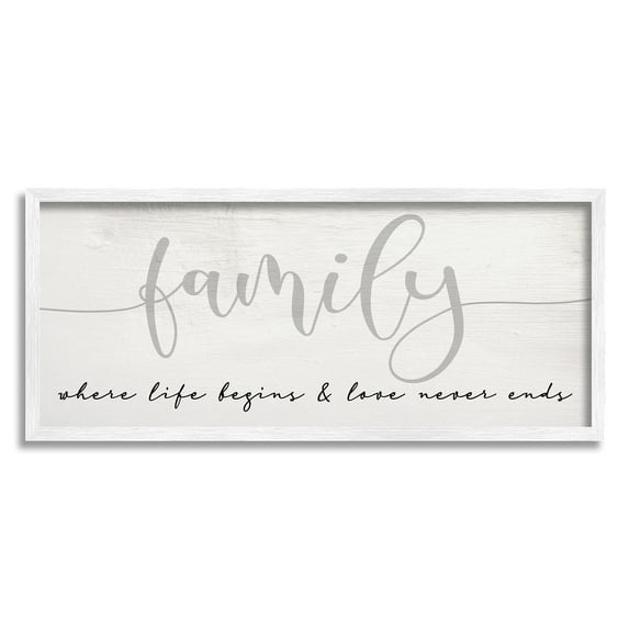 Stupell Industries Family Love Never Ends Sentiment Charming Typography Modern Painting White Framed Art Print Wall Art, 13 x 30, Design by Daphne Polselli