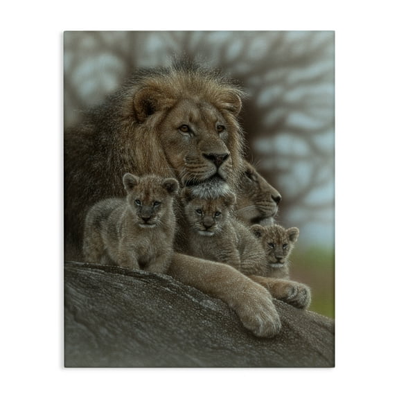Stupell Industries Family Man Lion Cubs Canvas Wall Art design by Collin Bogle, 40 x 30