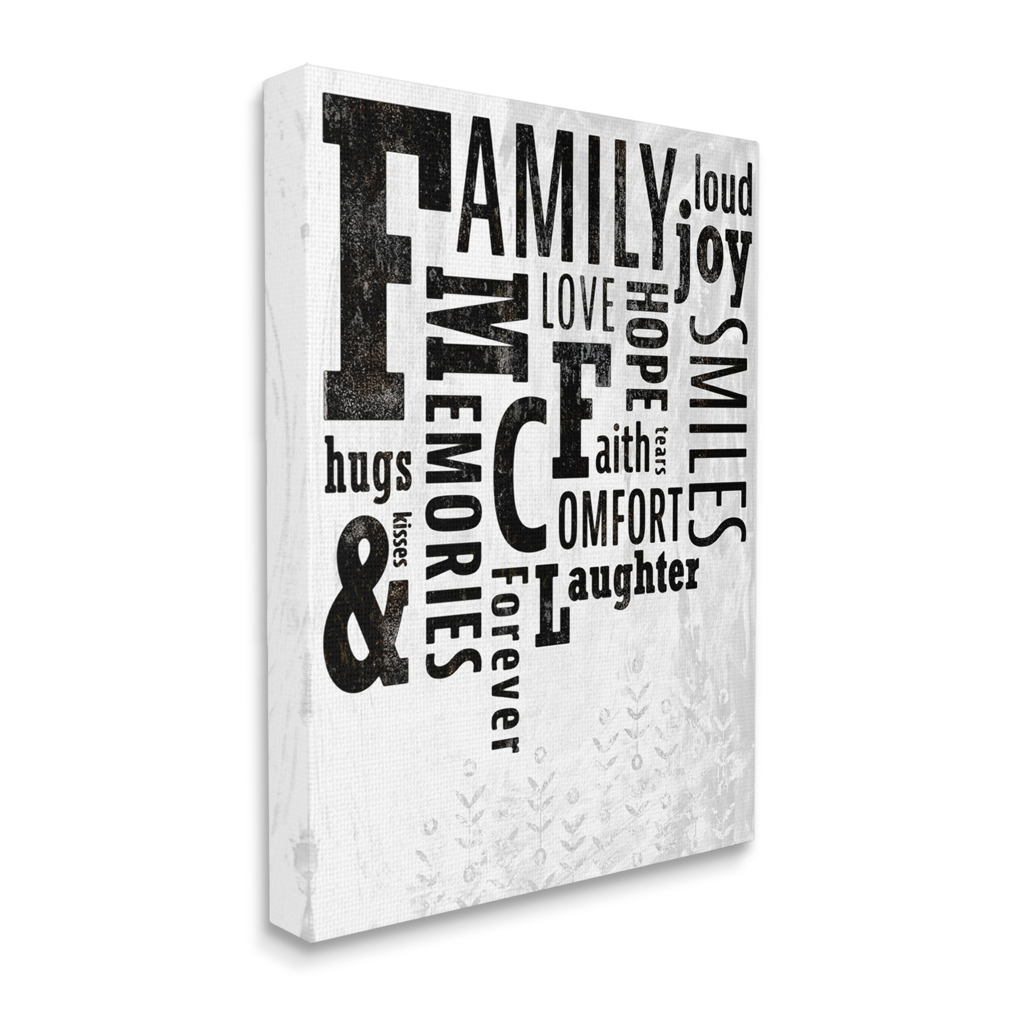 Stupell Industries Family & Memories Typography Arrangement Light Florals Graphic Art Gallery-Wrapped Canvas Print Wall Art, 16x20, by Ziwei Li