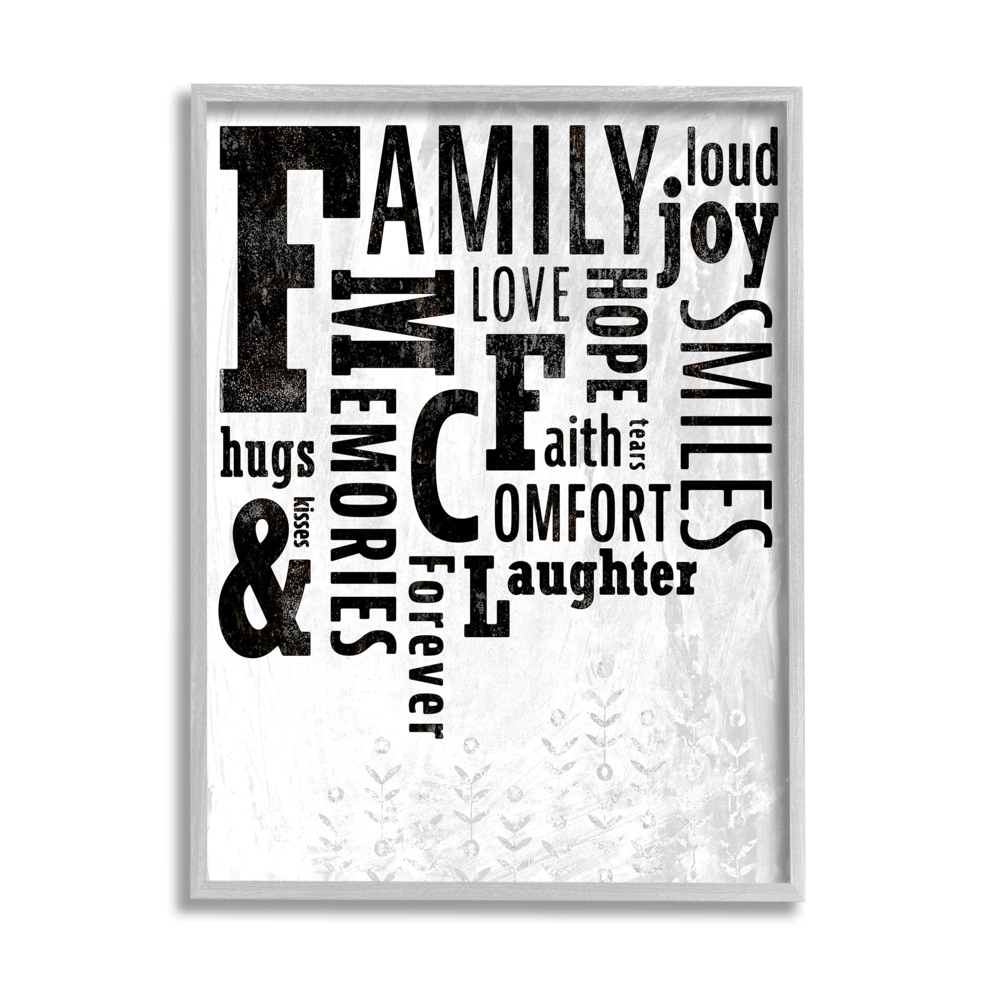 Stupell Industries Family & Memories Typography Arrangement Light Florals Inspirational Painting Gray Framed Art Print Wall Art, 11 x 14